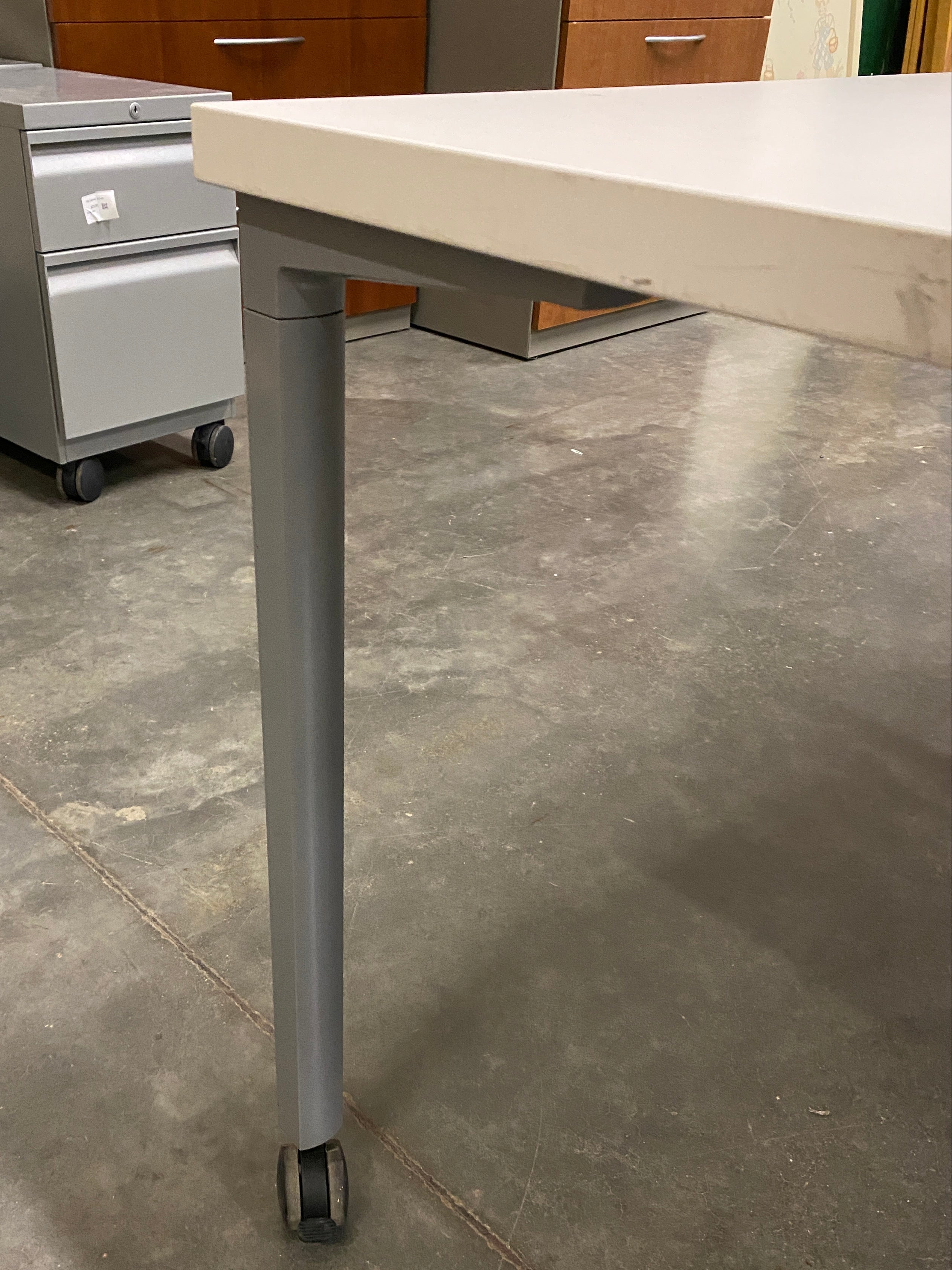White Rectangular Laminate Table w/ Wheels & Brakes