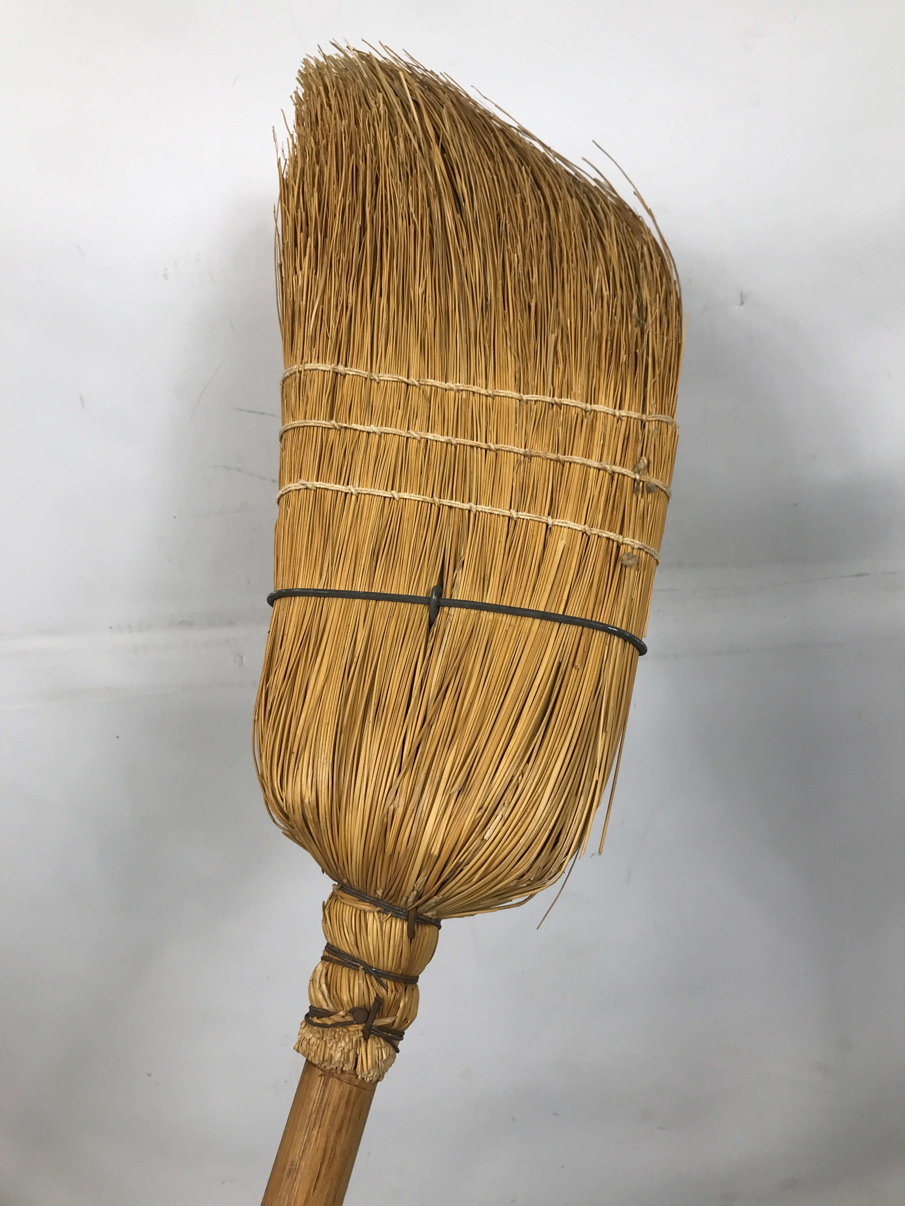 Primitive Antique Floor Broom Wire Wrapped Straw