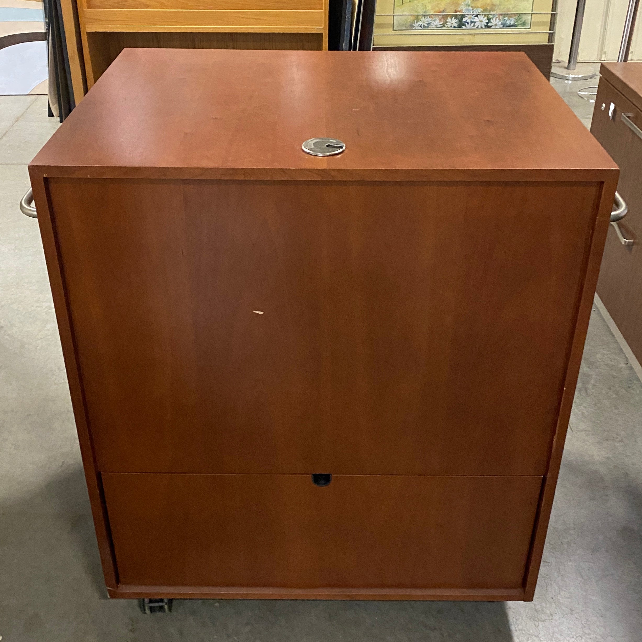 Wooden 2 Door Rolling Cabinet Lockable w/ Key