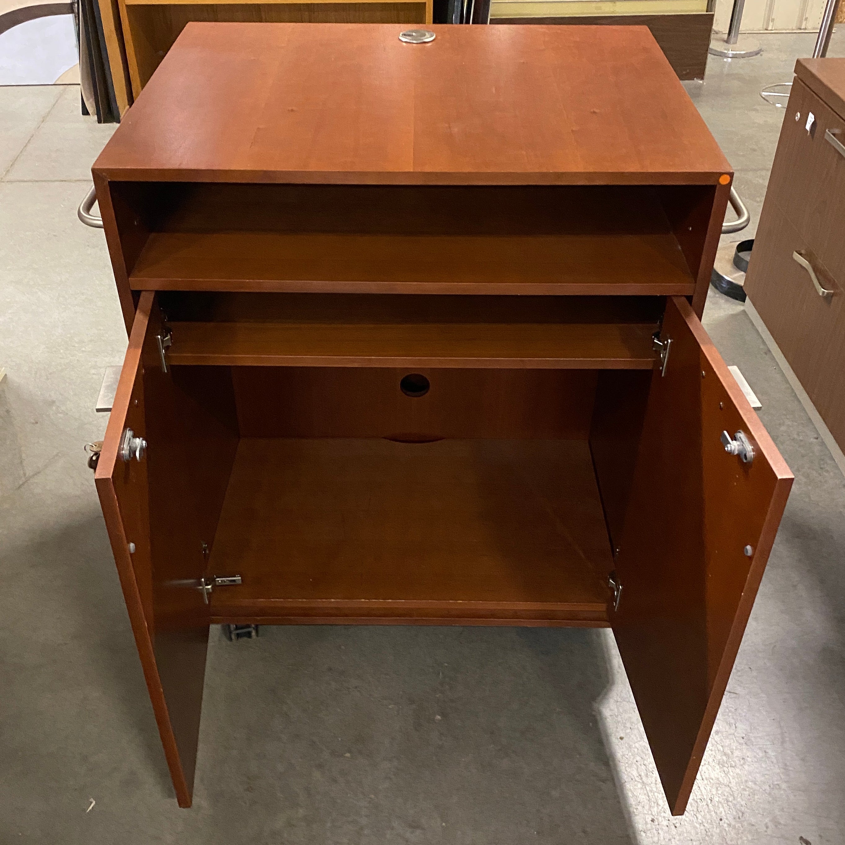 Wooden 2 Door Rolling Cabinet Lockable w/ Key