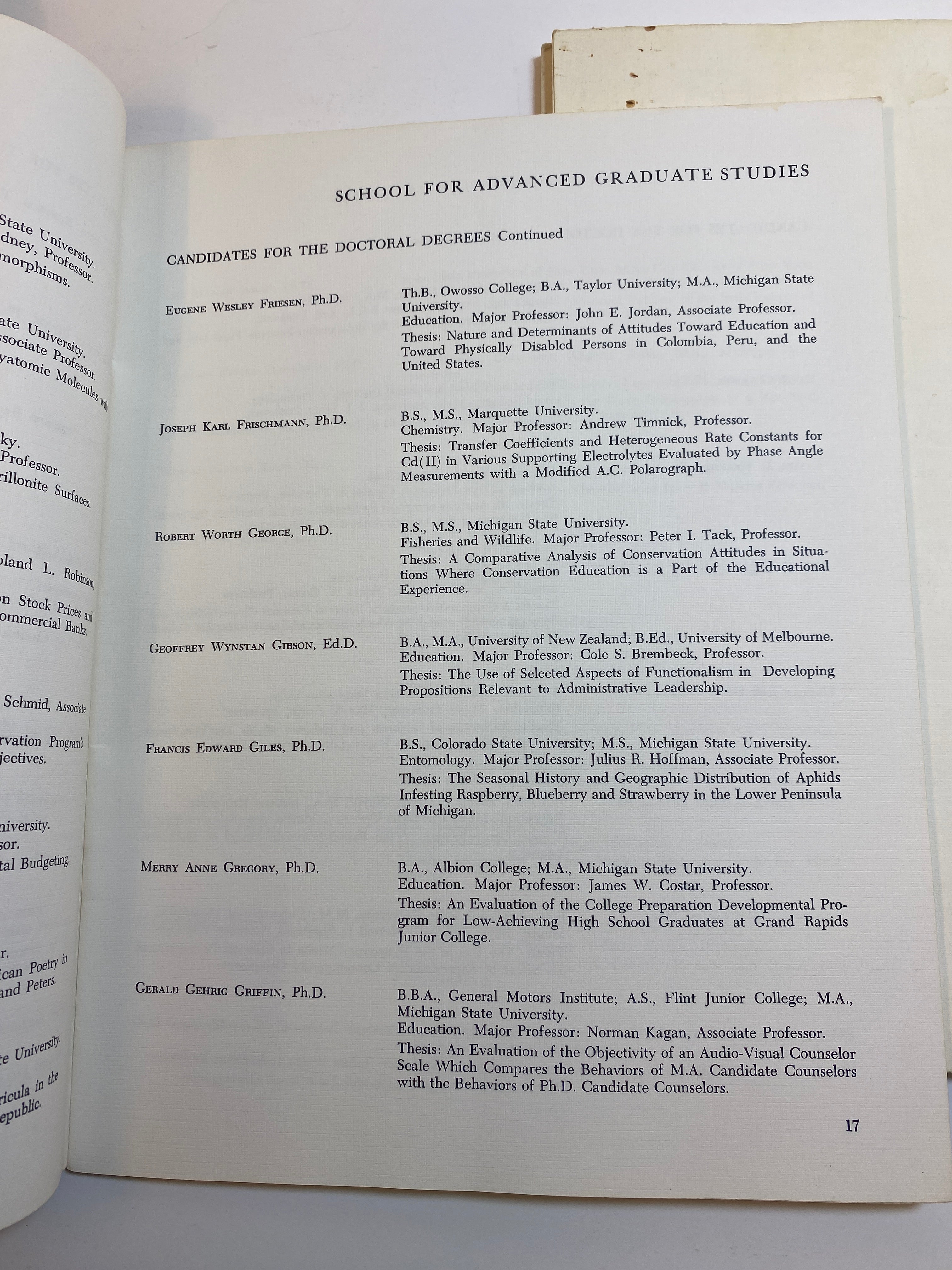 Lot of 3 MSU Commencement Booklets 1966 Go Green Ephemera