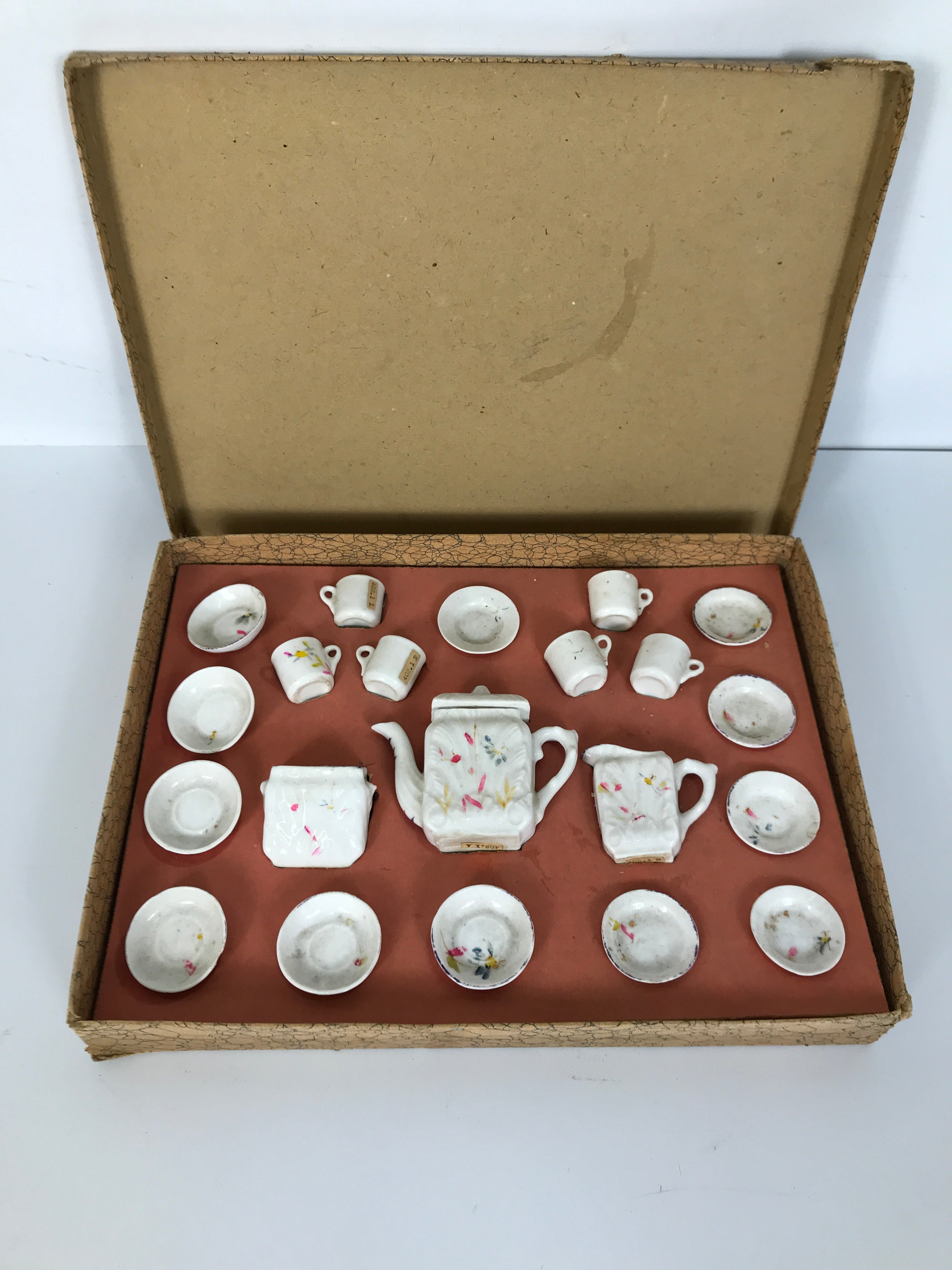 Antique Child's 22 Piece Toy Tea Set Complete in Original Box