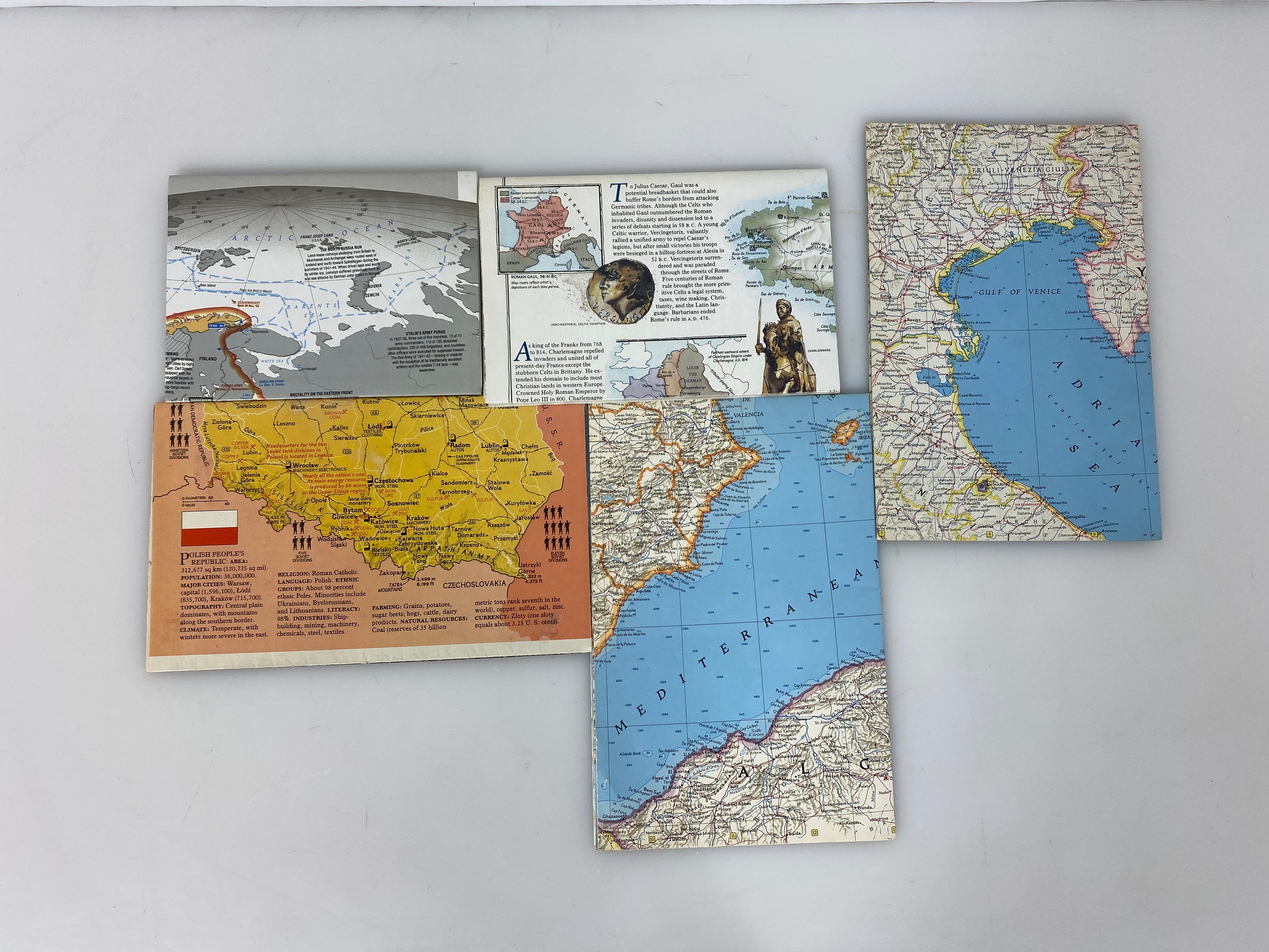Lot of 5: European Nat Geo Maps Incl. Spain and Portugal, France, etc. 1965-1991