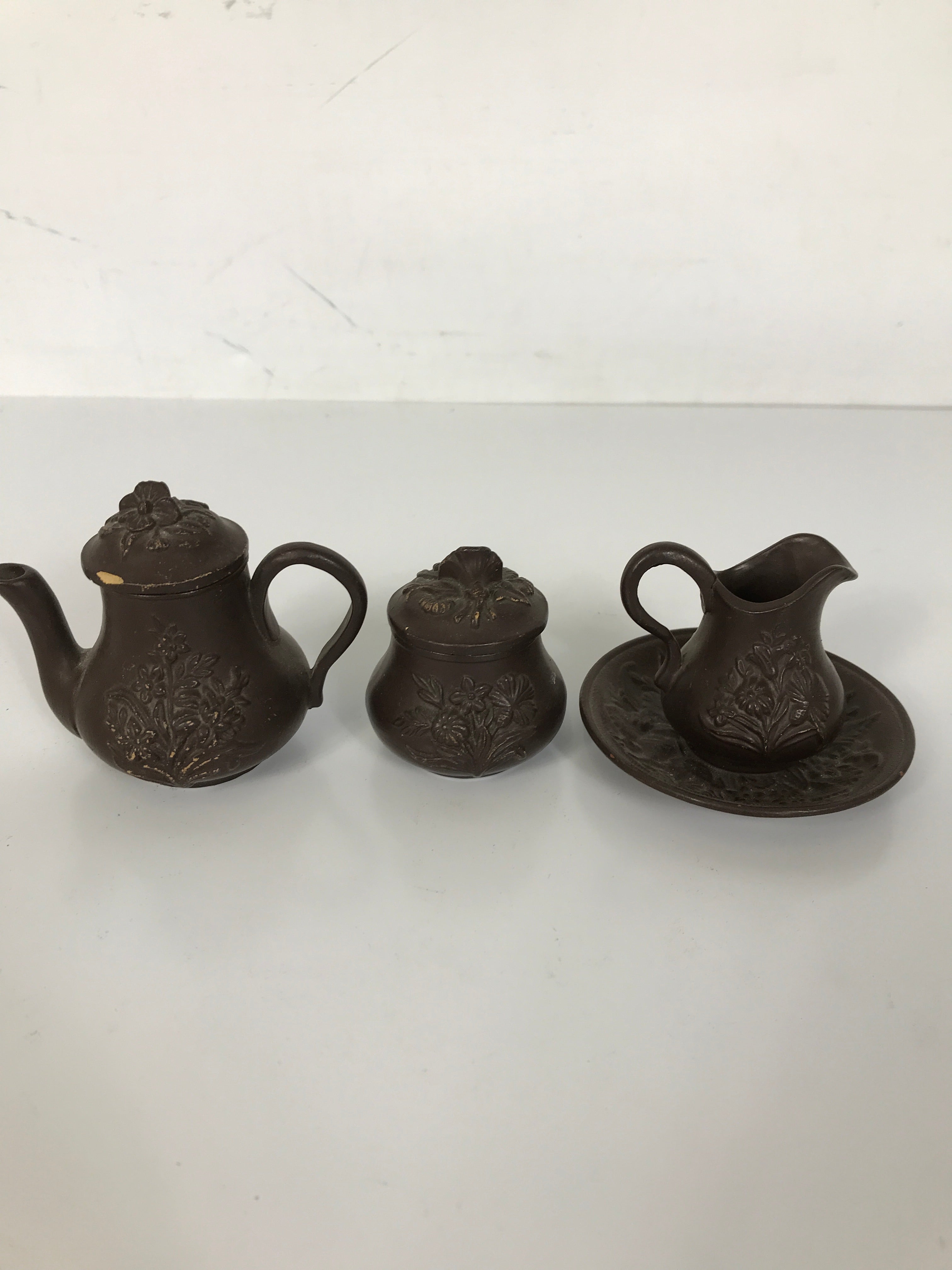 Vintage 6 piece Child's Tea Set Terra Cotta Floral Design