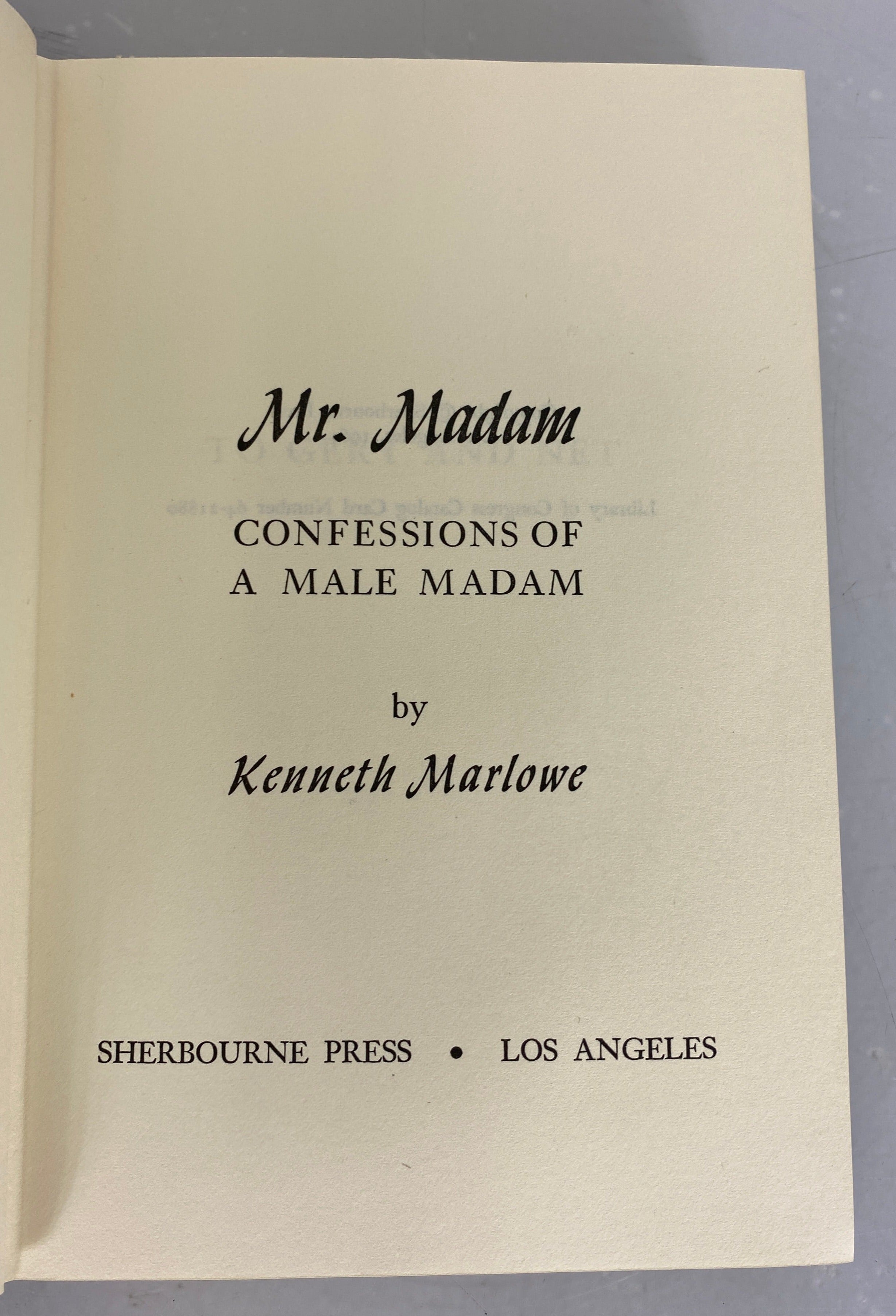 Mr. Madam by Kenneth Marlowe Confessions of a Male Madam 1964 HC