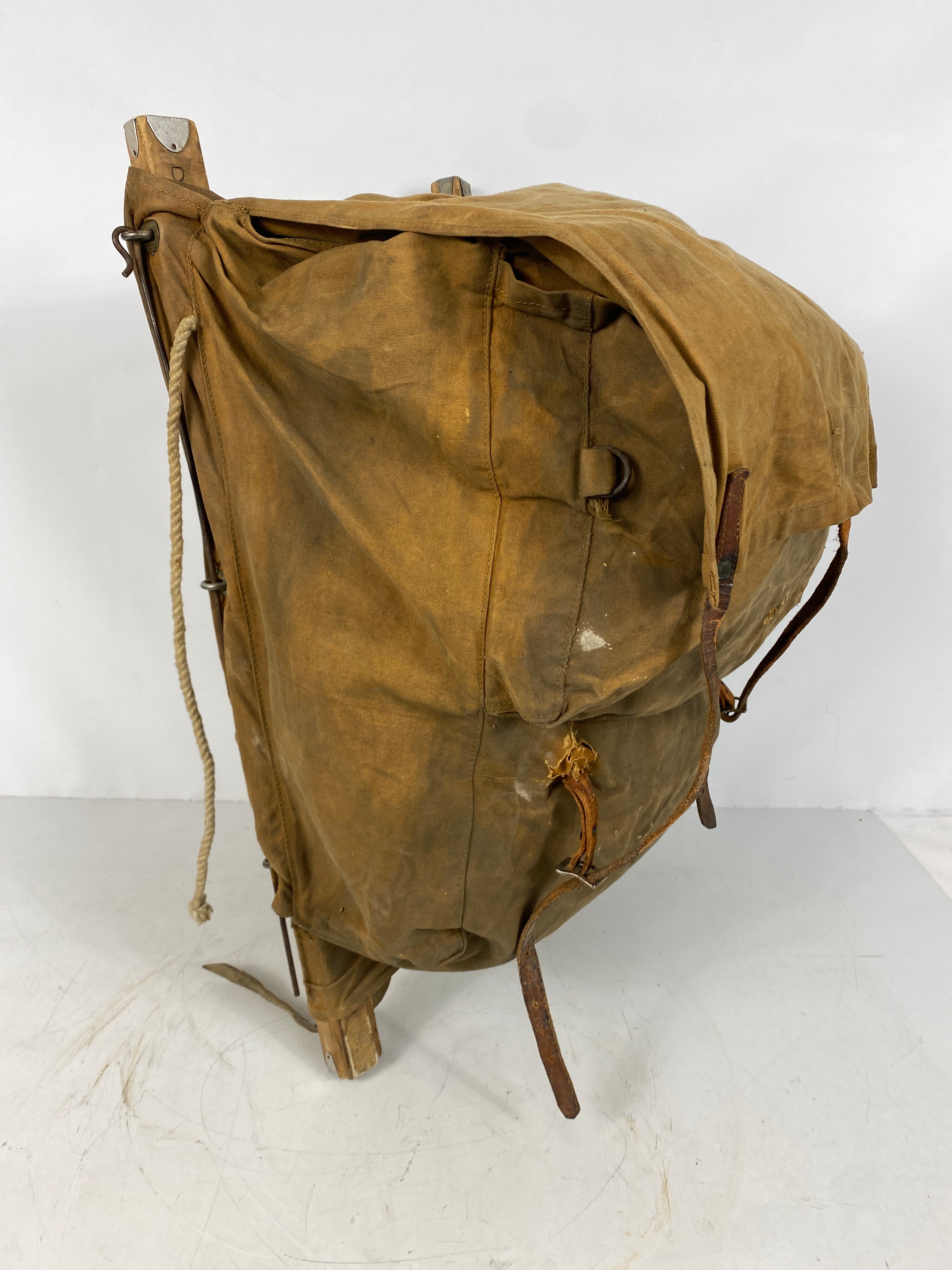 Vintage 1940s C.H. Petch & Sons Canvas Backpack with Wooden Frame