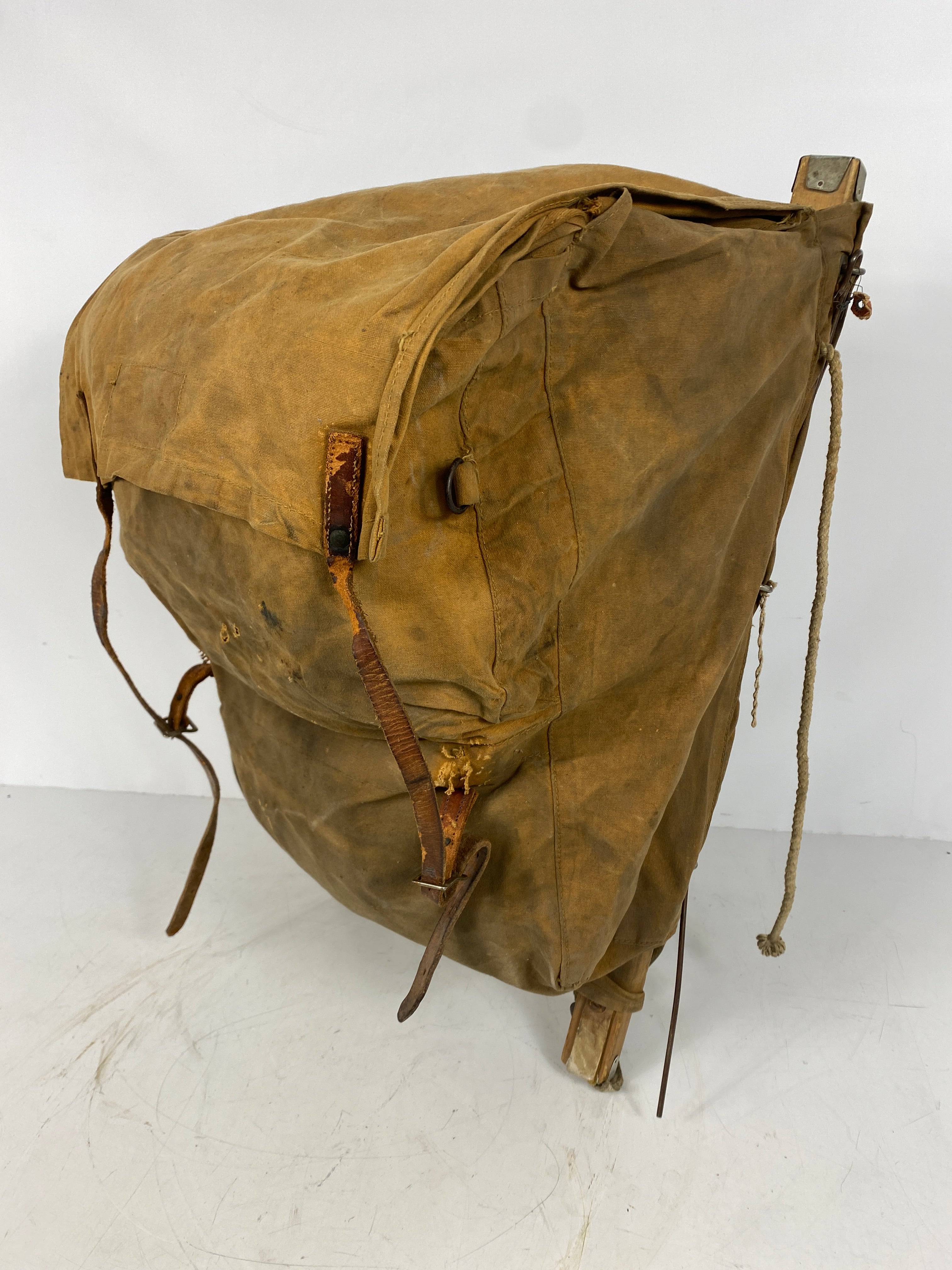 Vintage 1940s C.H. Petch & Sons Canvas Backpack with Wooden Frame