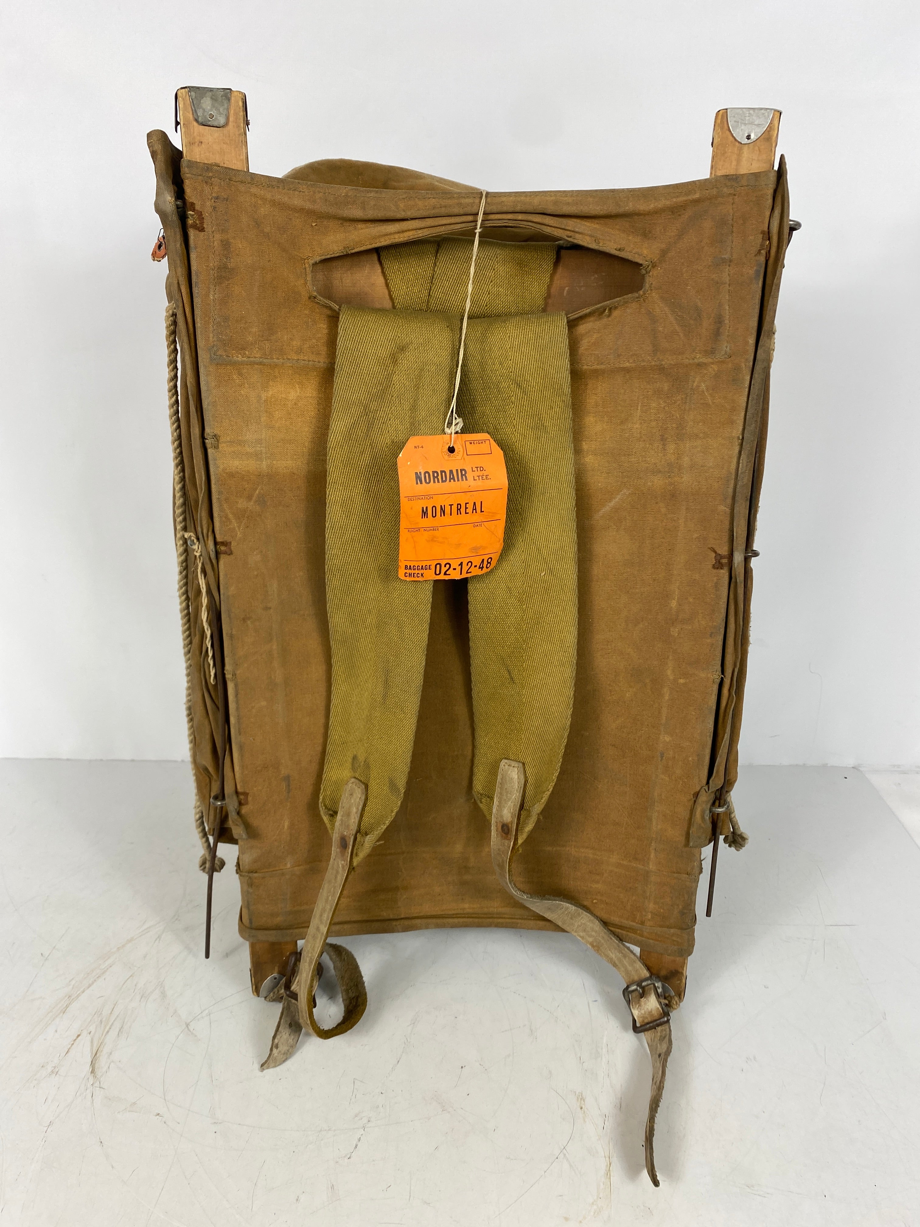 Vintage 1940s C.H. Petch & Sons Canvas Backpack with Wooden Frame