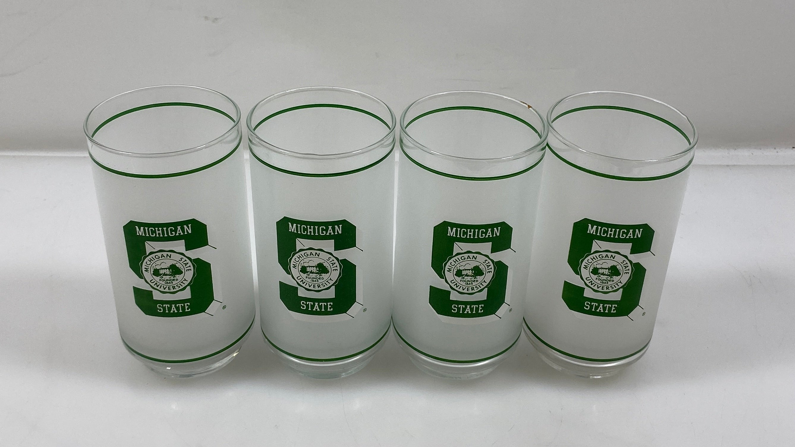 St of 4 Vintage Michigan State University x Mobil Frosted Cups