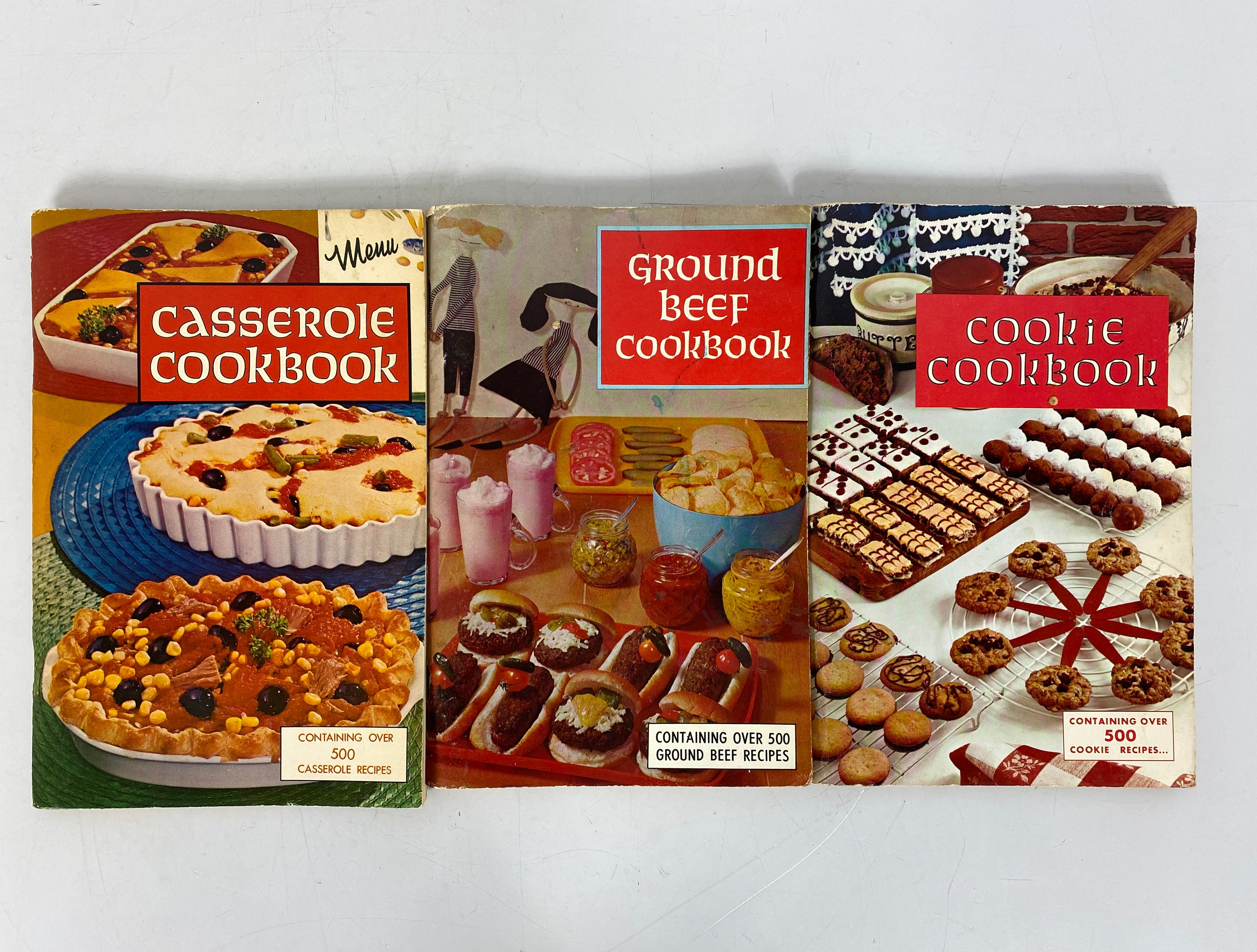 3 Vintage Cookbooks: Casserole/Ground Beef/Cookie 1965-68 SC