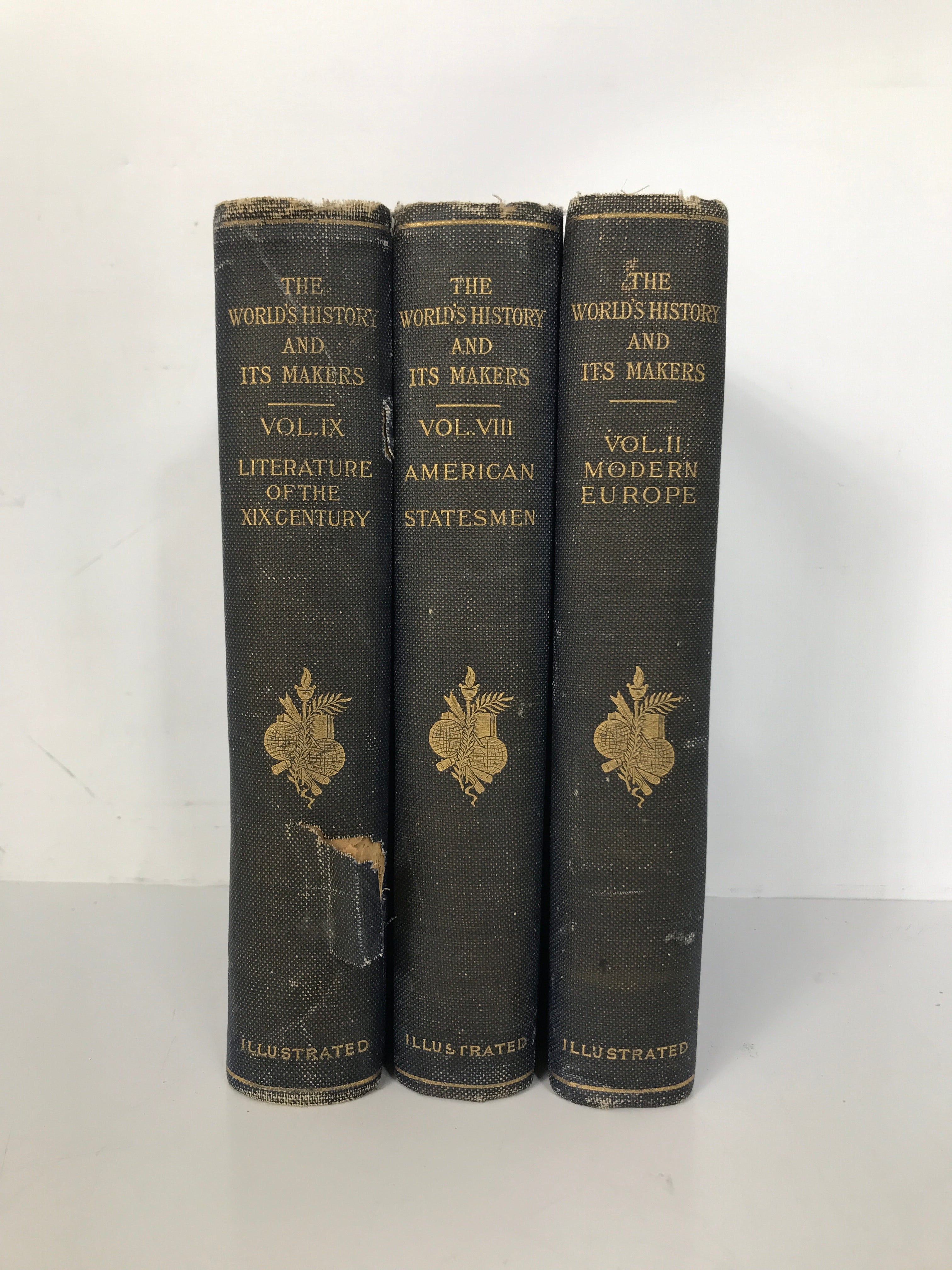 Lot of 3 The World's History and Its Makers (1900) Volumes 2, 8, 9 Modern Europe, American Statesmen, Literature of the 19th Century HC