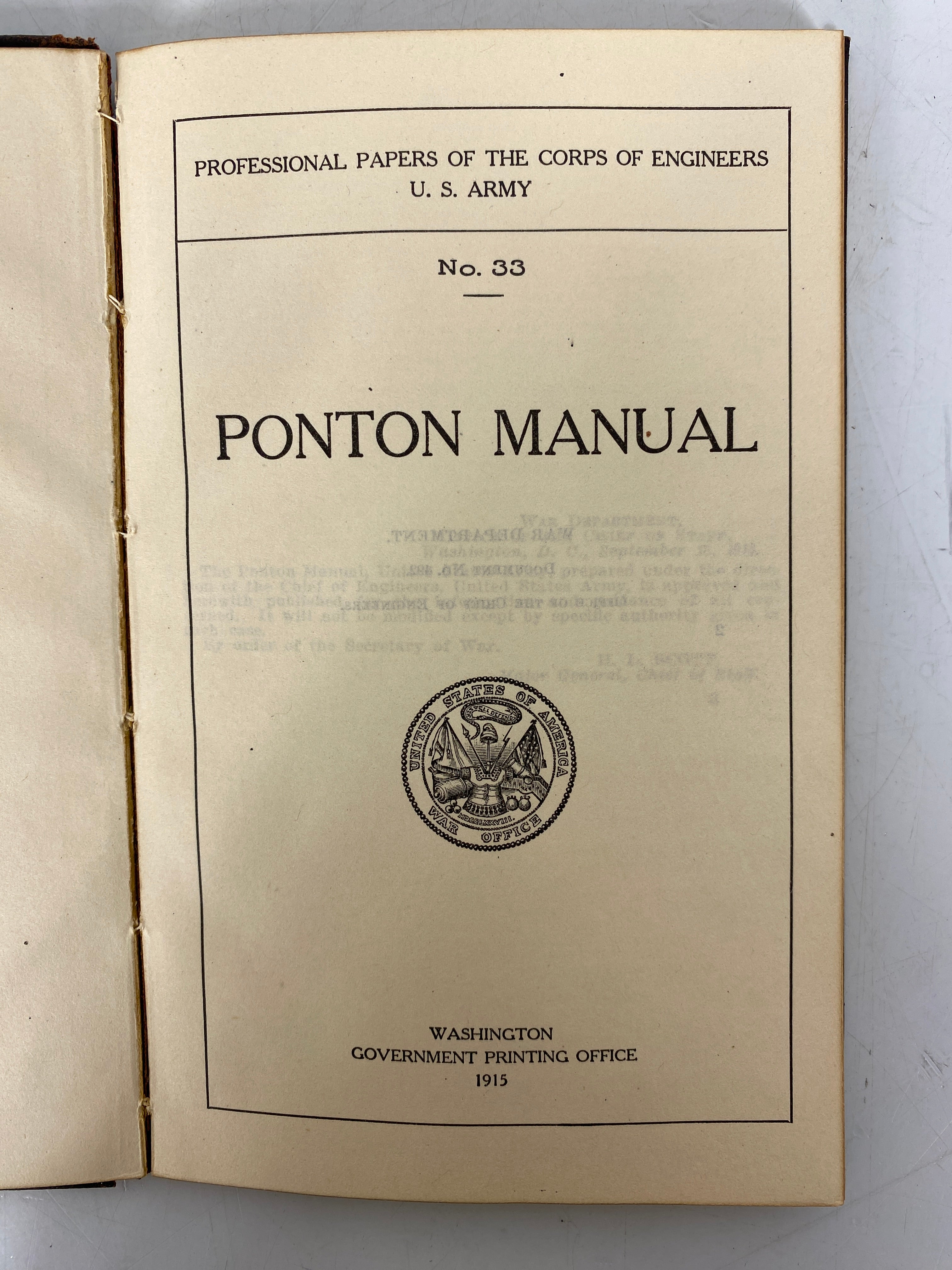 US Army Ponton Manual No. 33 Rare Bound Copy Gilt Edges 1915