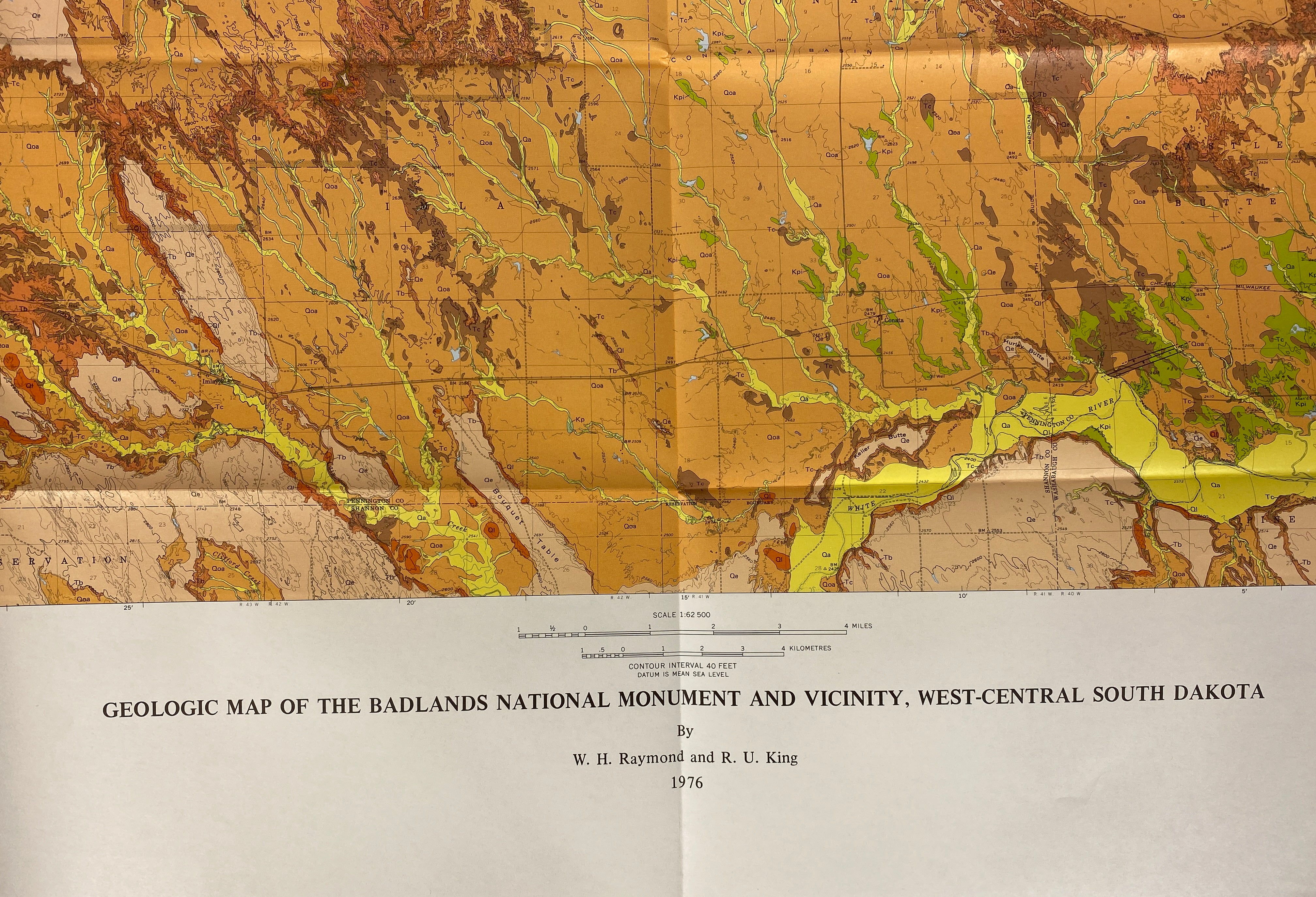 Geologic Map of the Badlands National Monument & Vicinity Raymond/King 1976