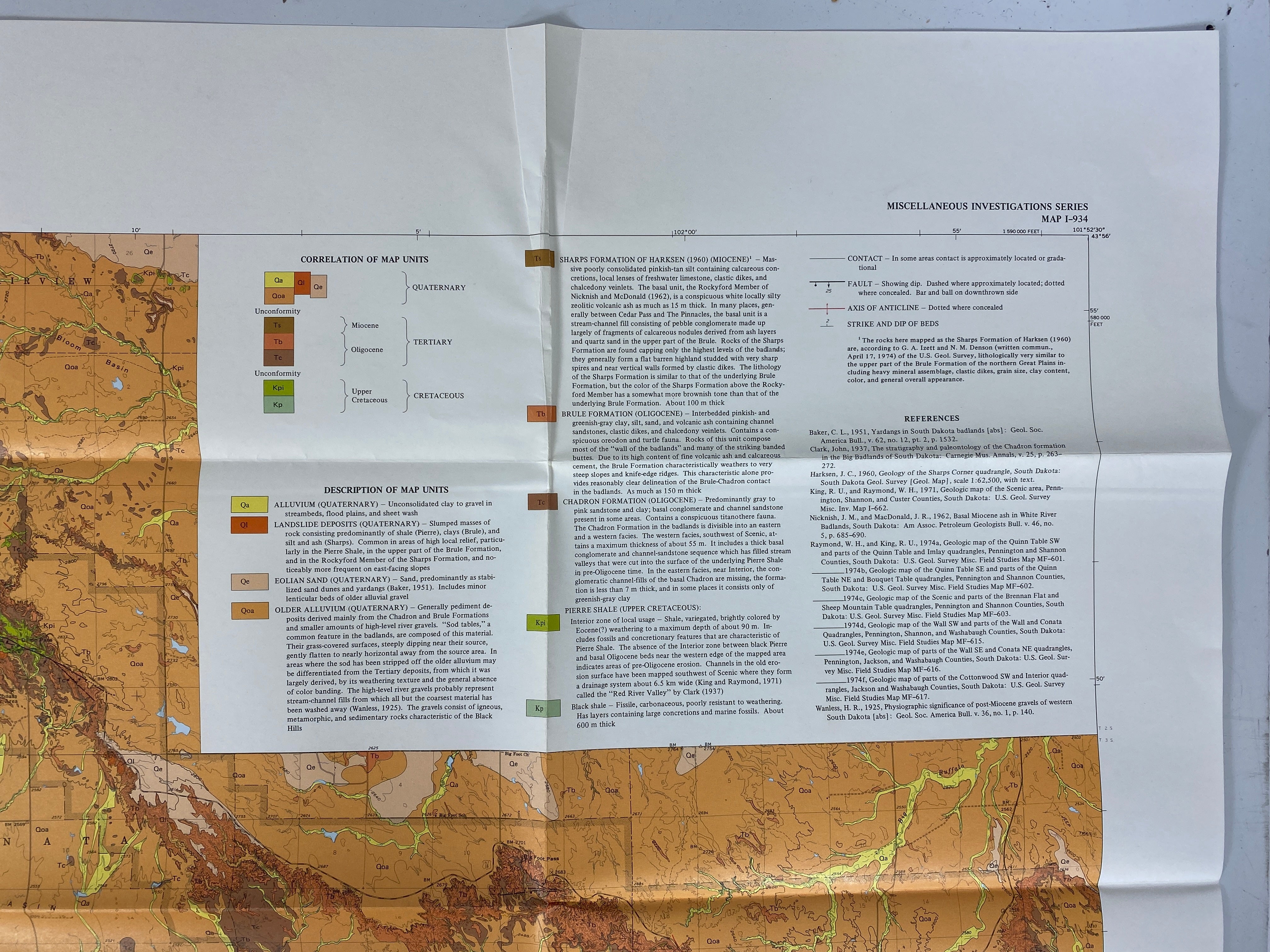 Geologic Map of the Badlands National Monument & Vicinity Raymond/King 1976