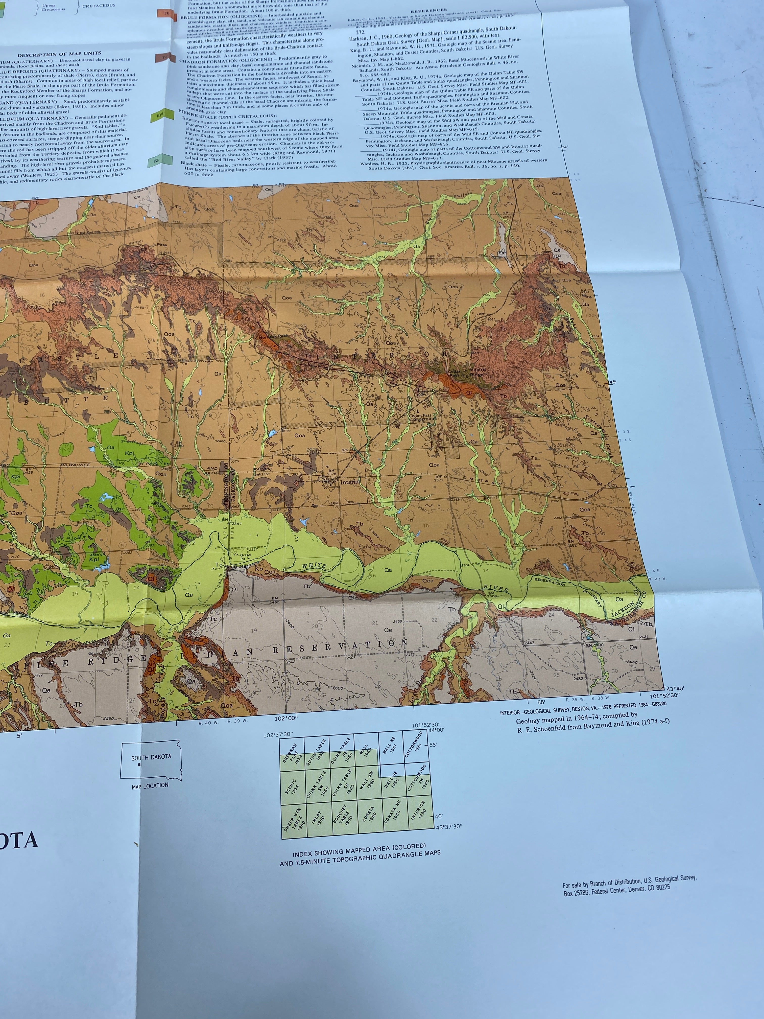 Geologic Map of the Badlands National Monument & Vicinity Raymond/King 1976
