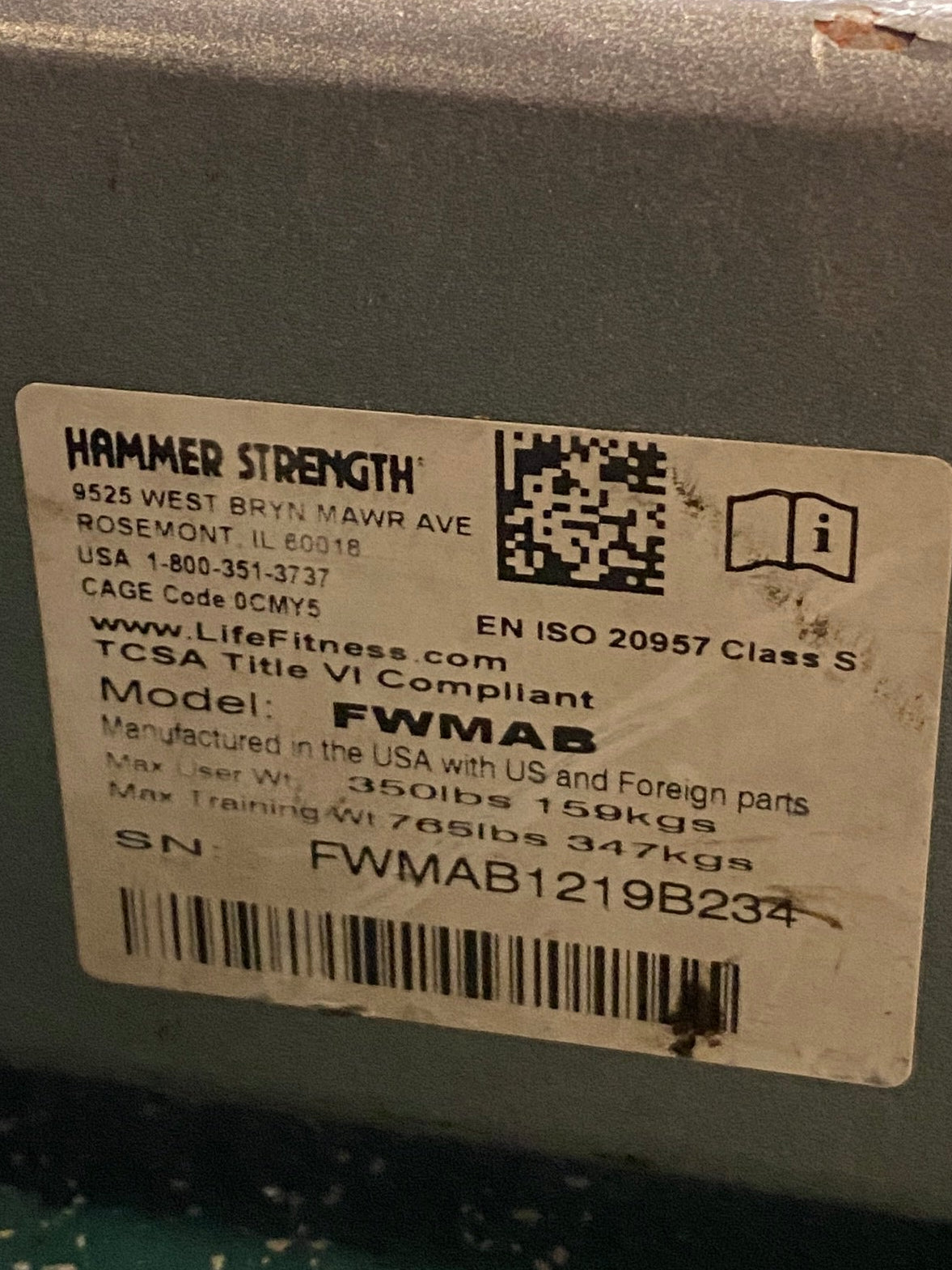 Hammer Strength Adjustable Bench #1 Model FWMAB