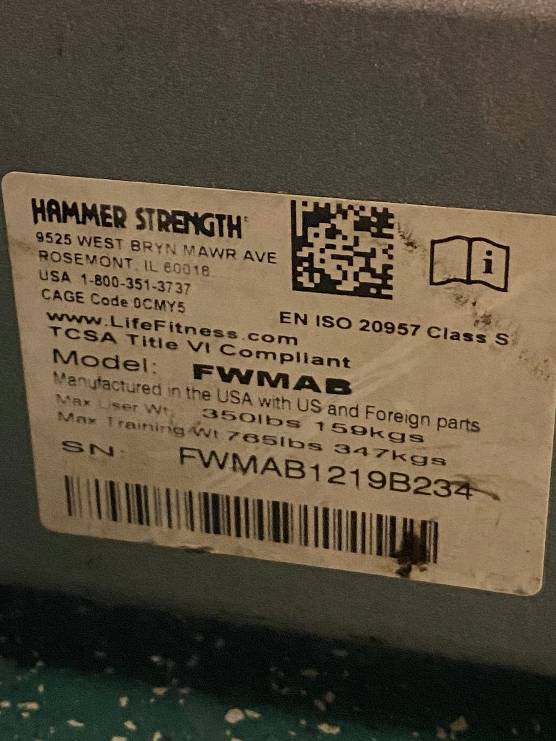 Hammer Strength Adjustable Bench #5 Model FWMAB