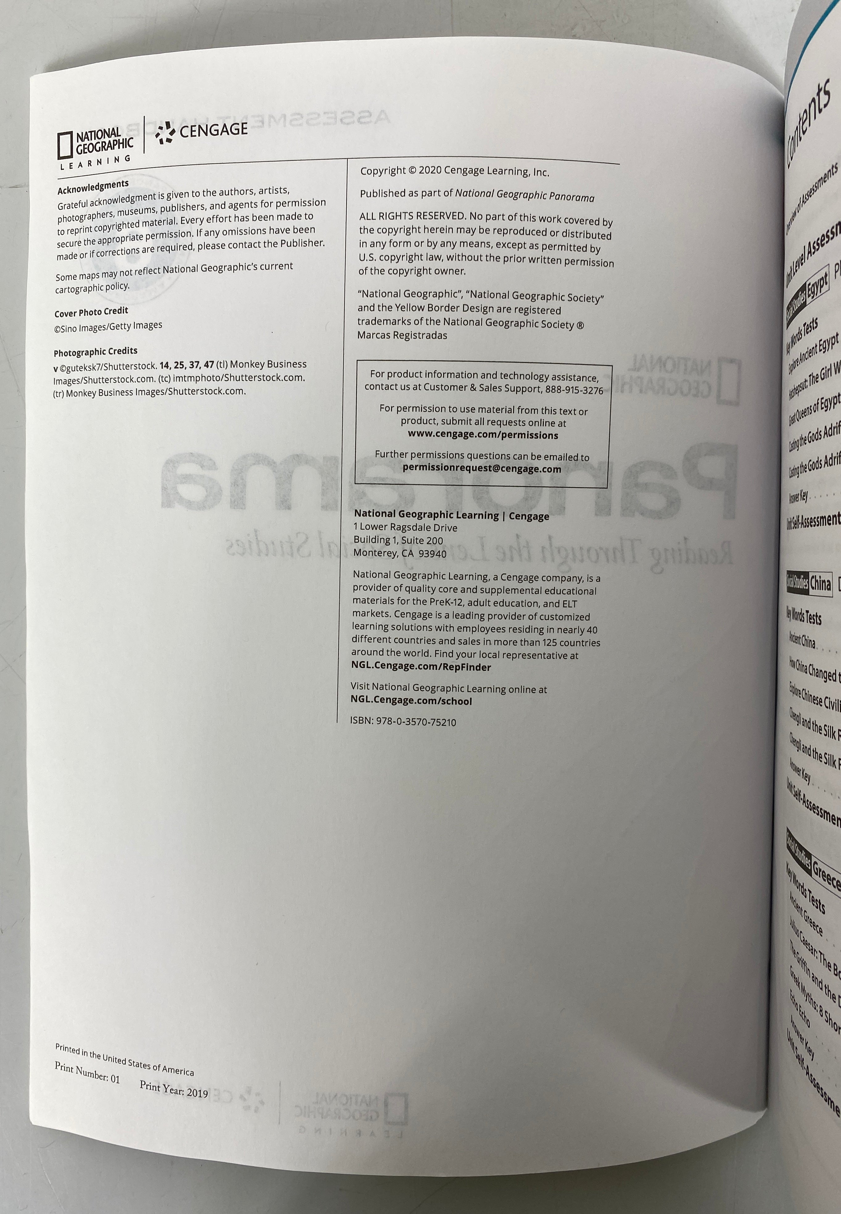 Panorama Assessment Handbook 6th Grade Nat'l Geographic 2020 SC