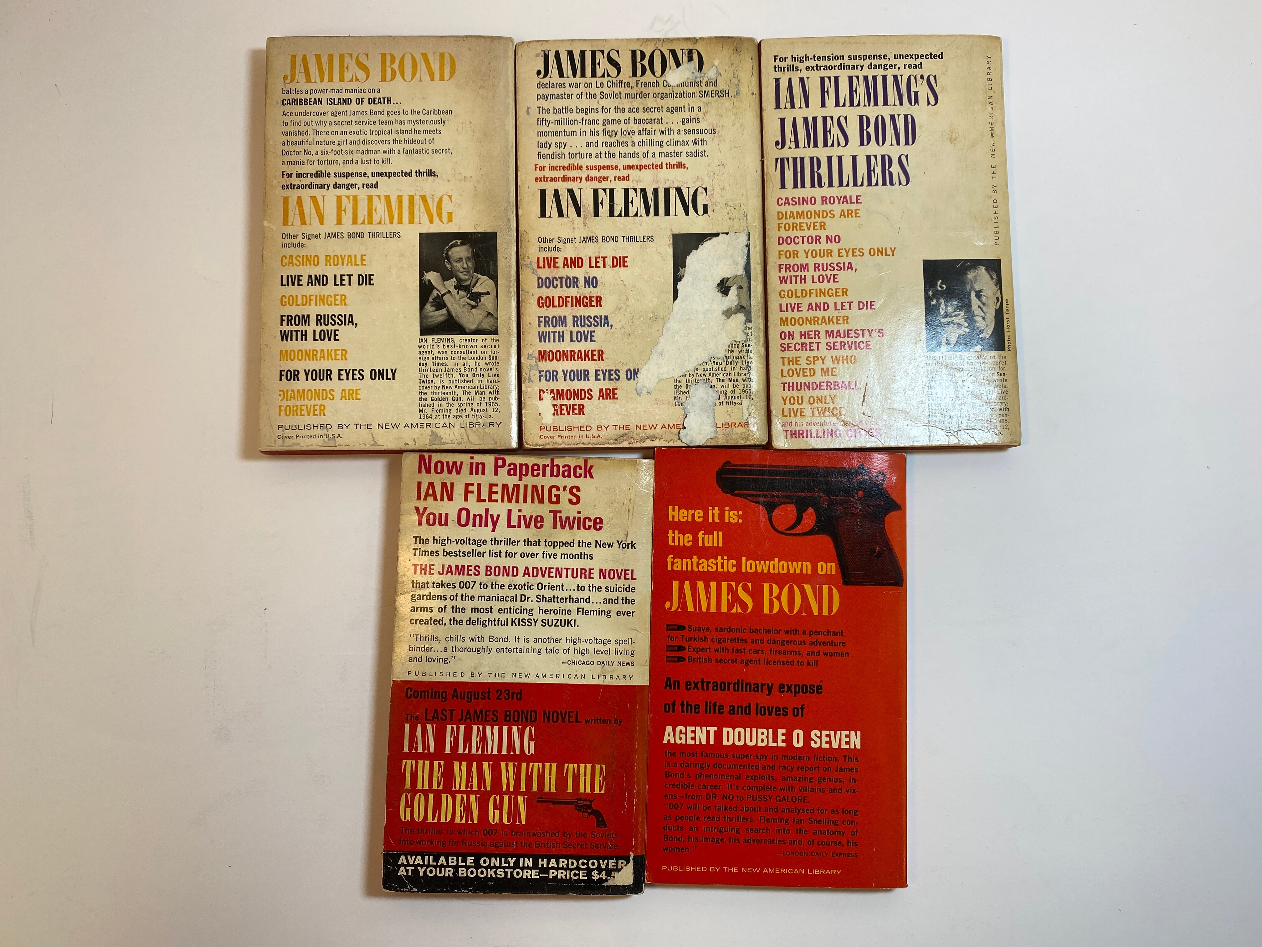 Lot of 5 Ian Fleming/Snelling 007 James Bond Paperback Books 1953-1965