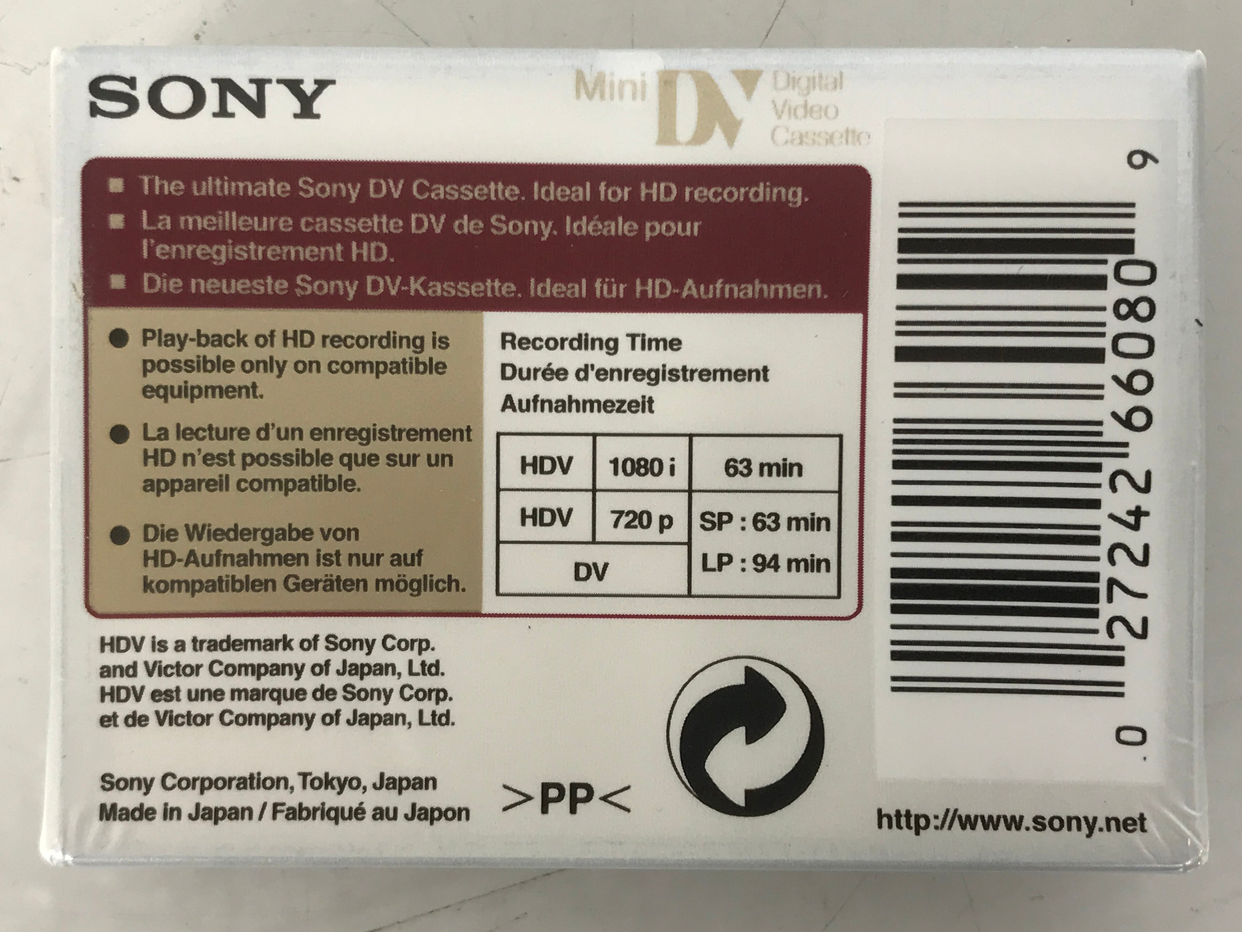 Sony DVM63HD 63min miniDV Video Cassette