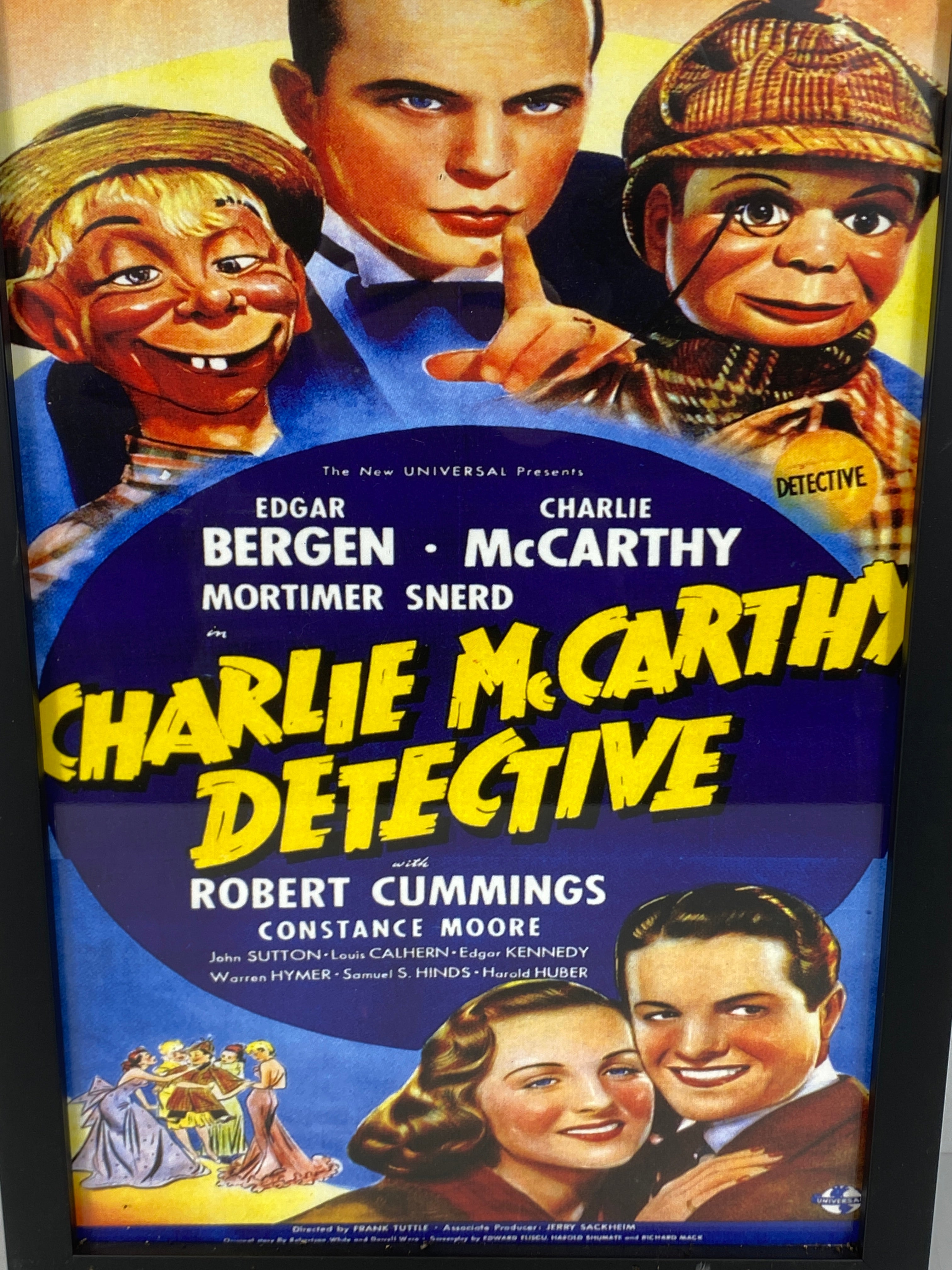 Framed 1939 "Charlie McCarthy, Detective" Movie Poster Reprint