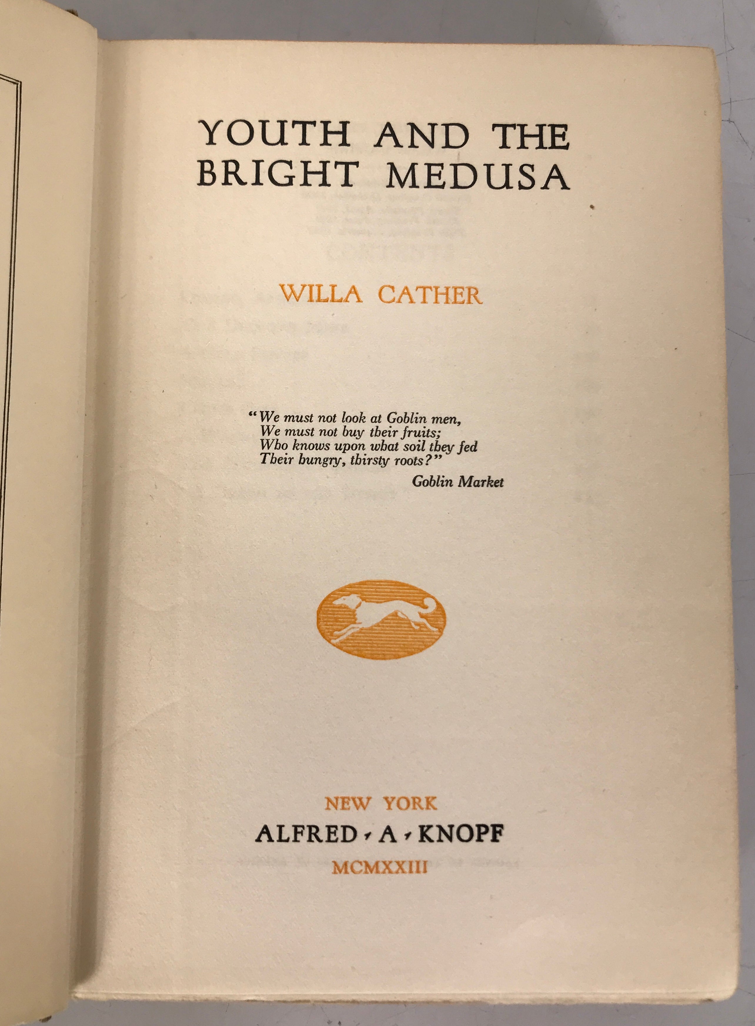 Youth and the Bright Medusa Willa Cather 1923 1st Ed, 5th Printing Antique HC