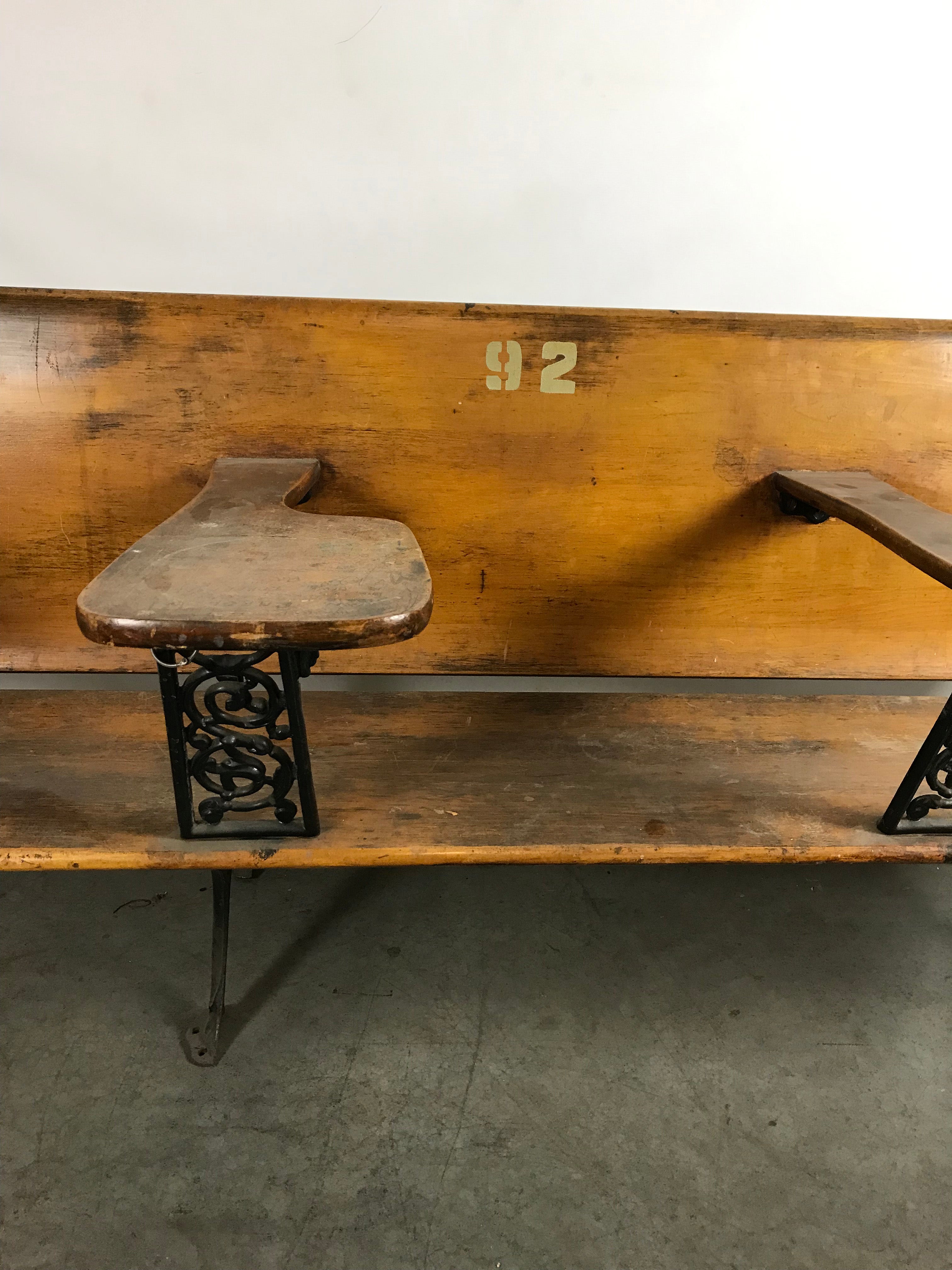 Antique 4-Seat Wood School Desk Bench #2