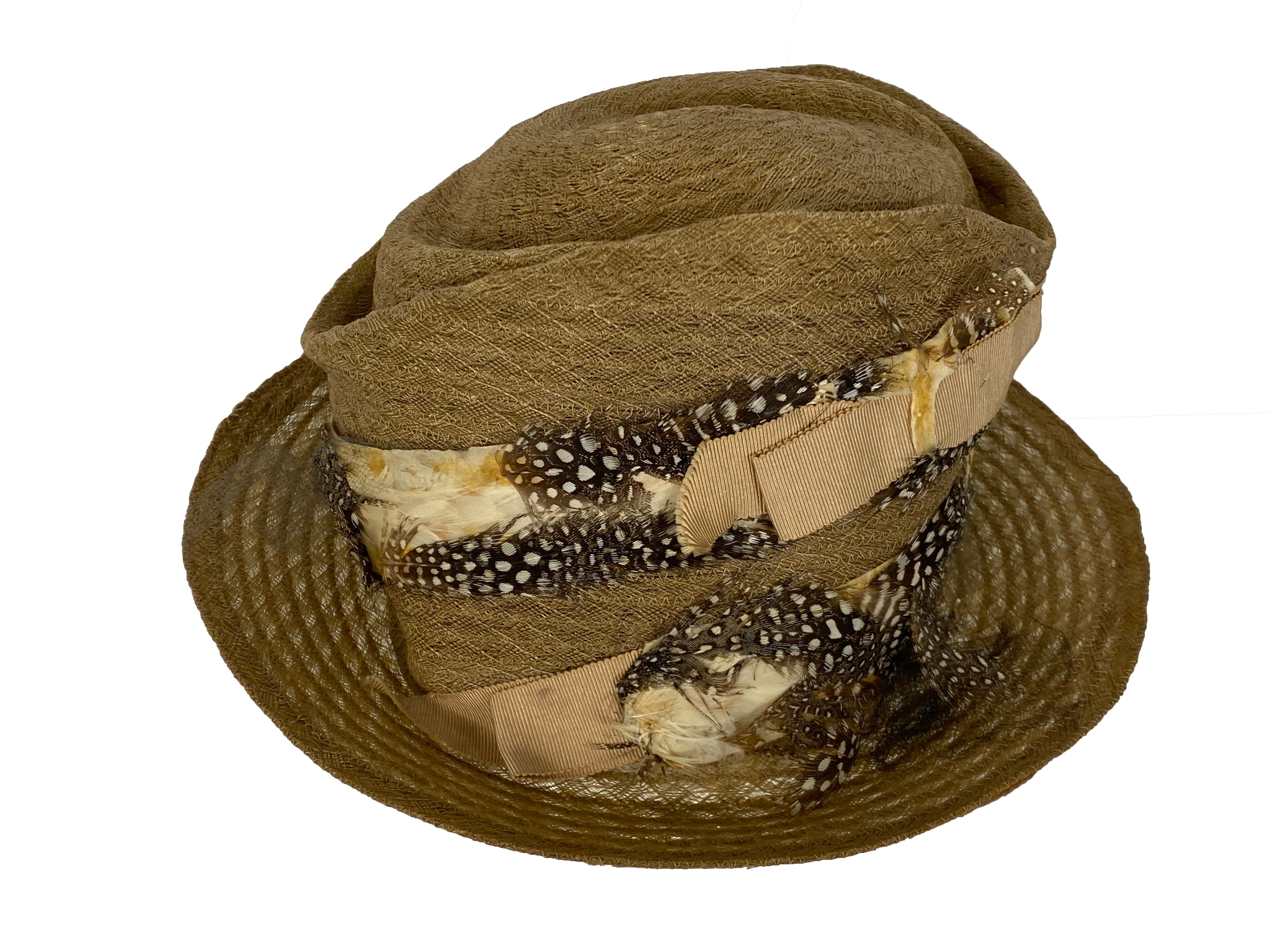 Antique 1920s Le Ciel Hat with Feathered Band