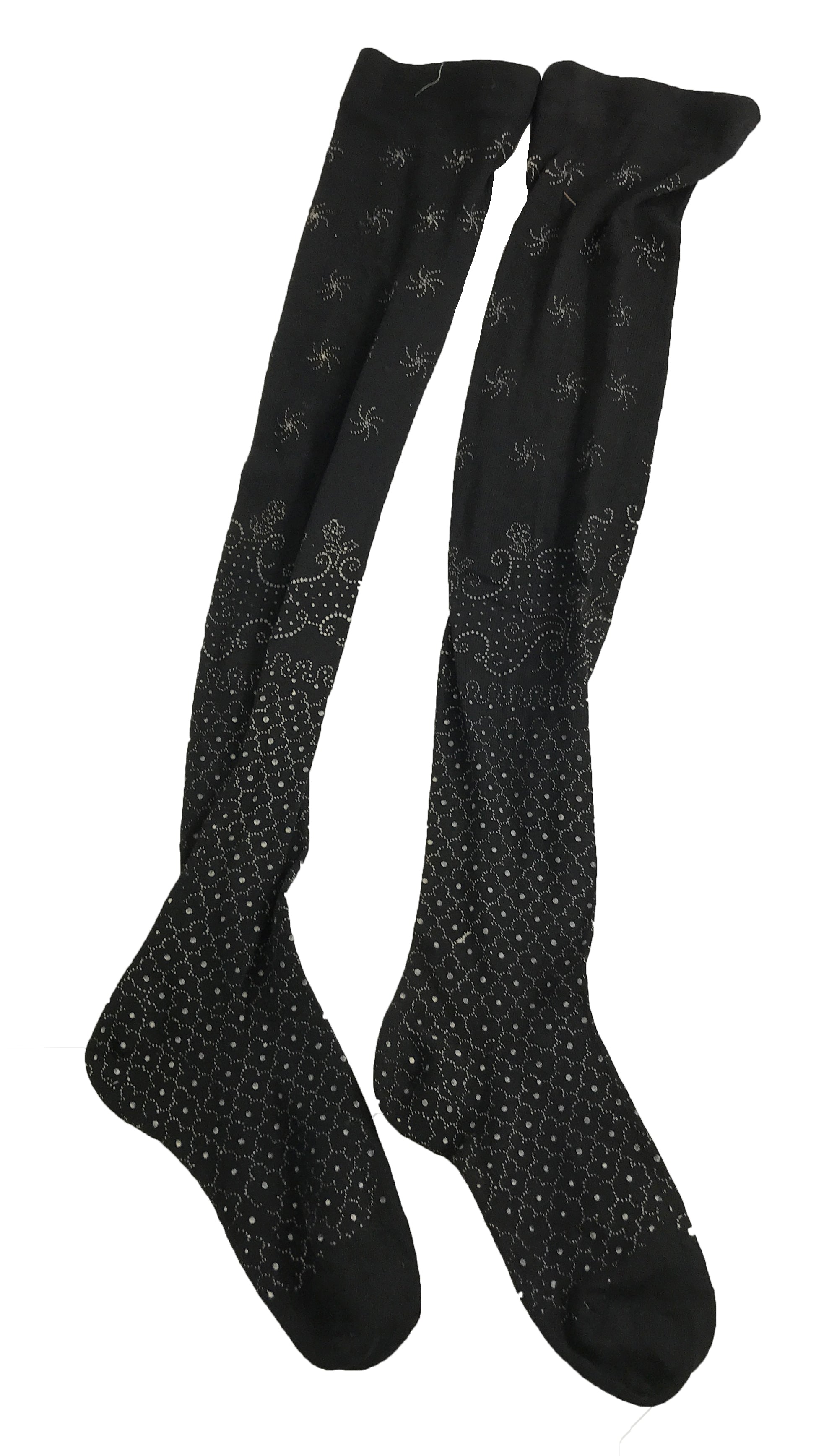 Vintage Edwardian Black Patterned Socks