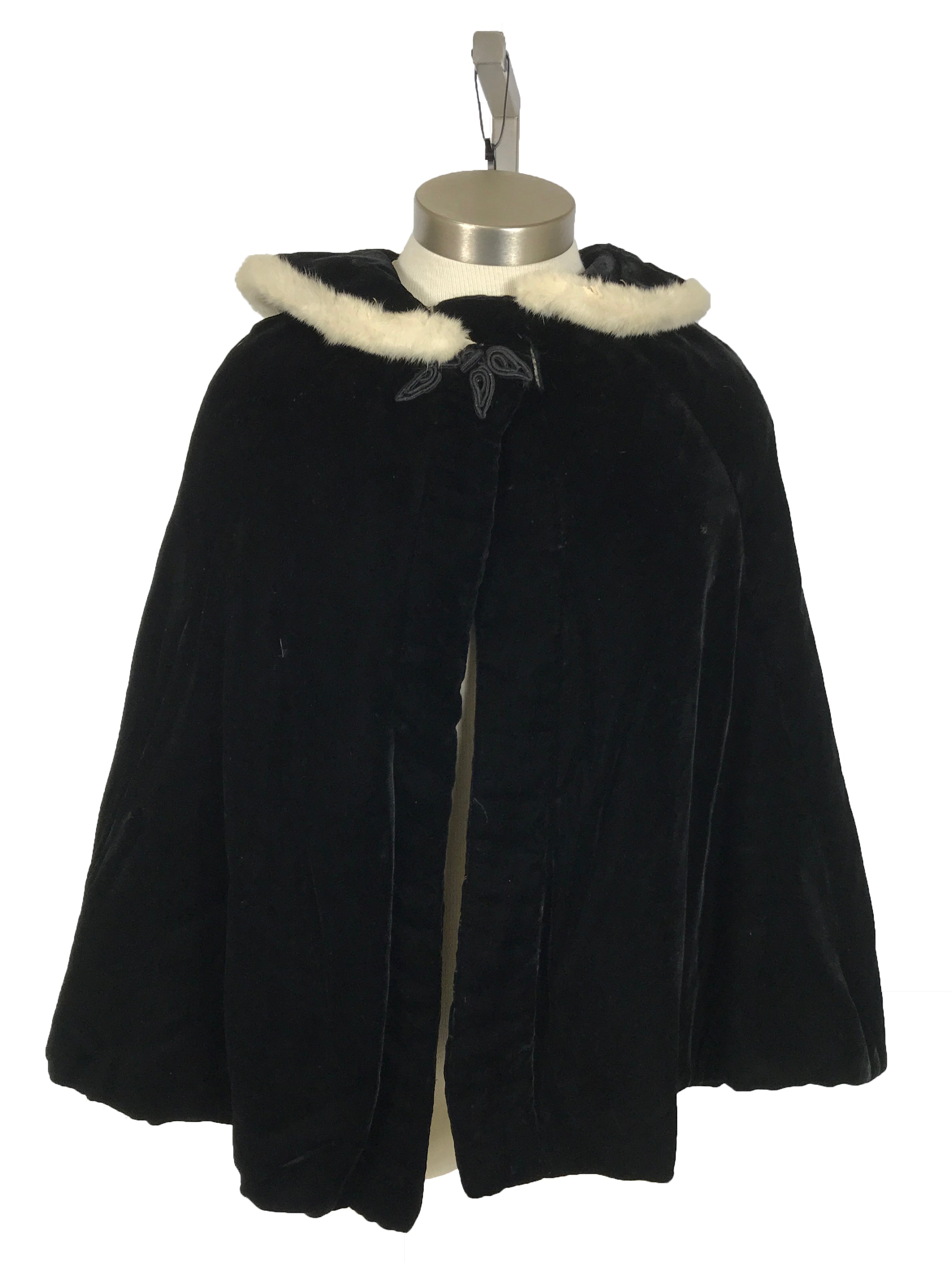 Vintage Black Velvet Cape with Fur-lined Collar