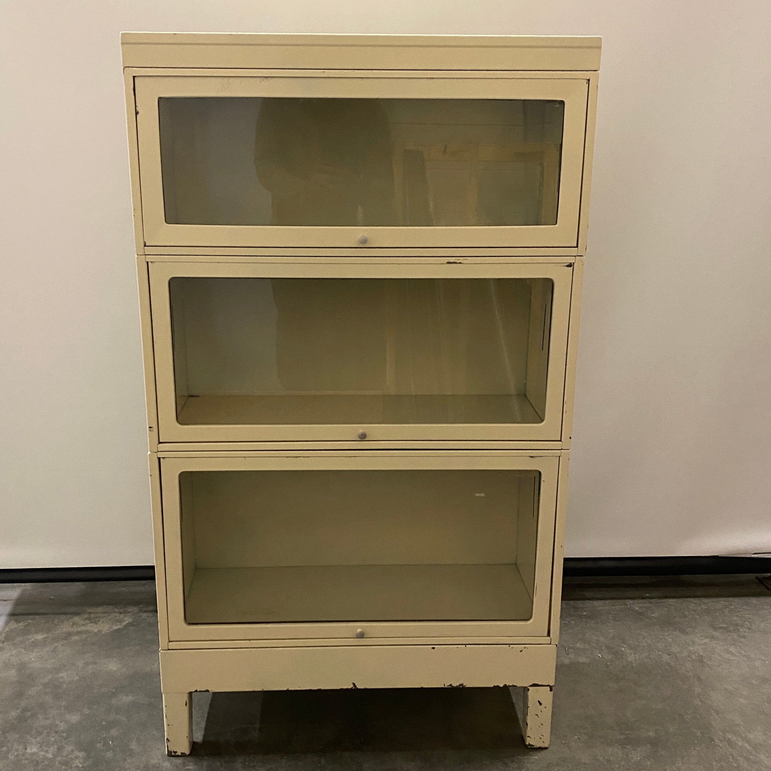 White Barrister Glass Front Cabinet w/ Metal Base (3 Stack)