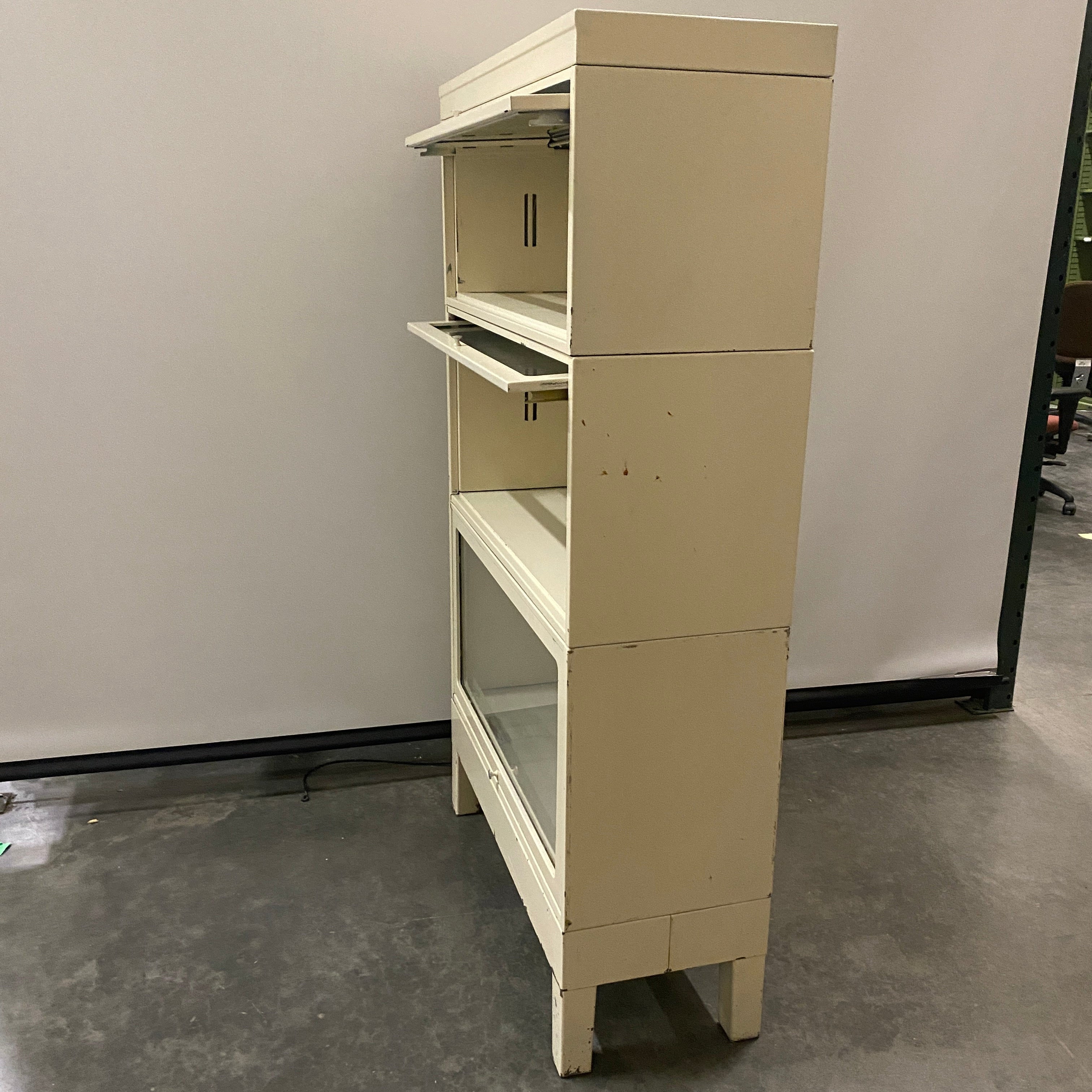 White Barrister Glass Front Cabinet w/ Metal Base (3 Stack)