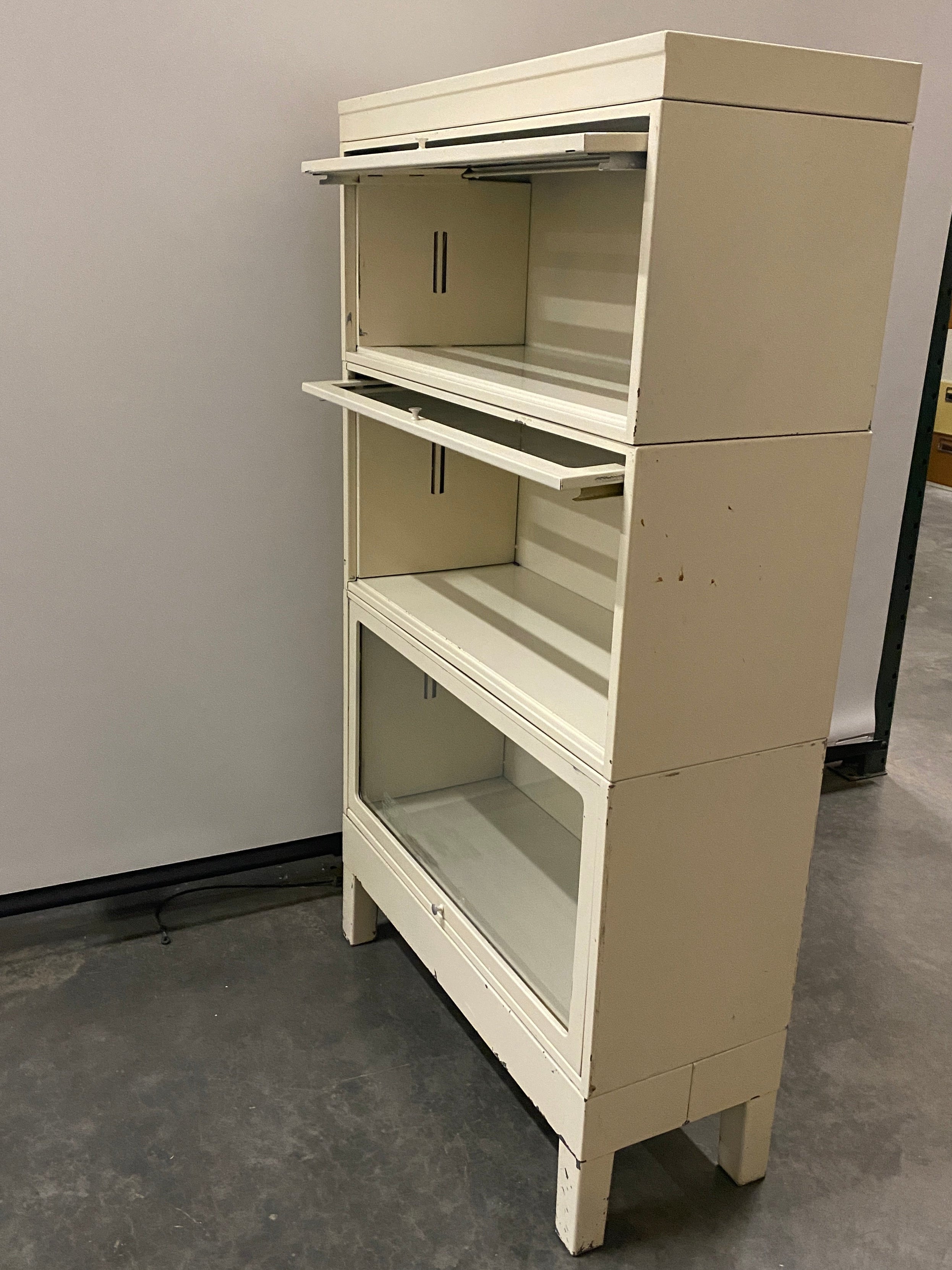 White Barrister Glass Front Cabinet w/ Metal Base (3 Stack)