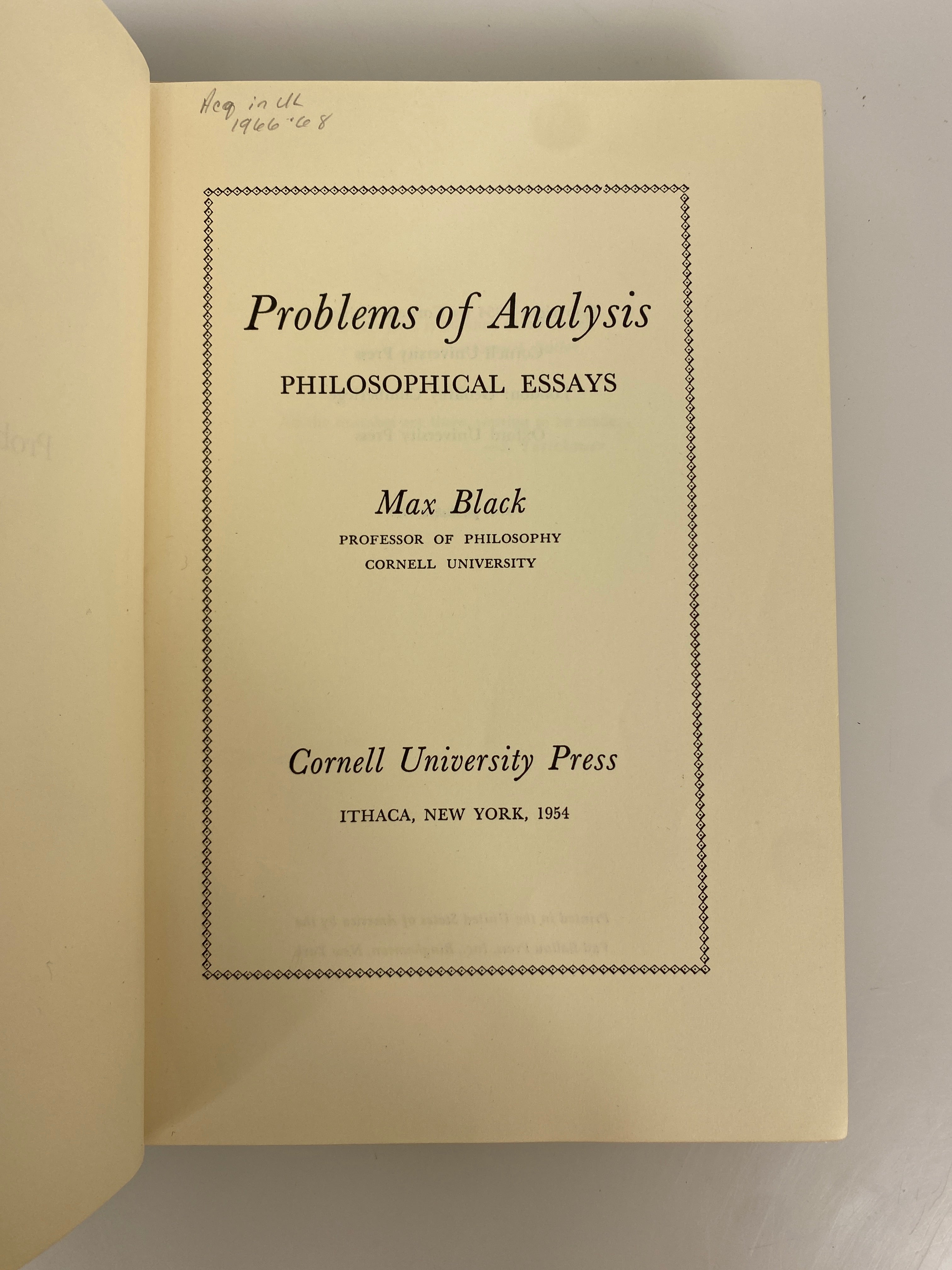 Problems of Analysis Philosophical Essays by Max Black 1954 Ex-Library HC