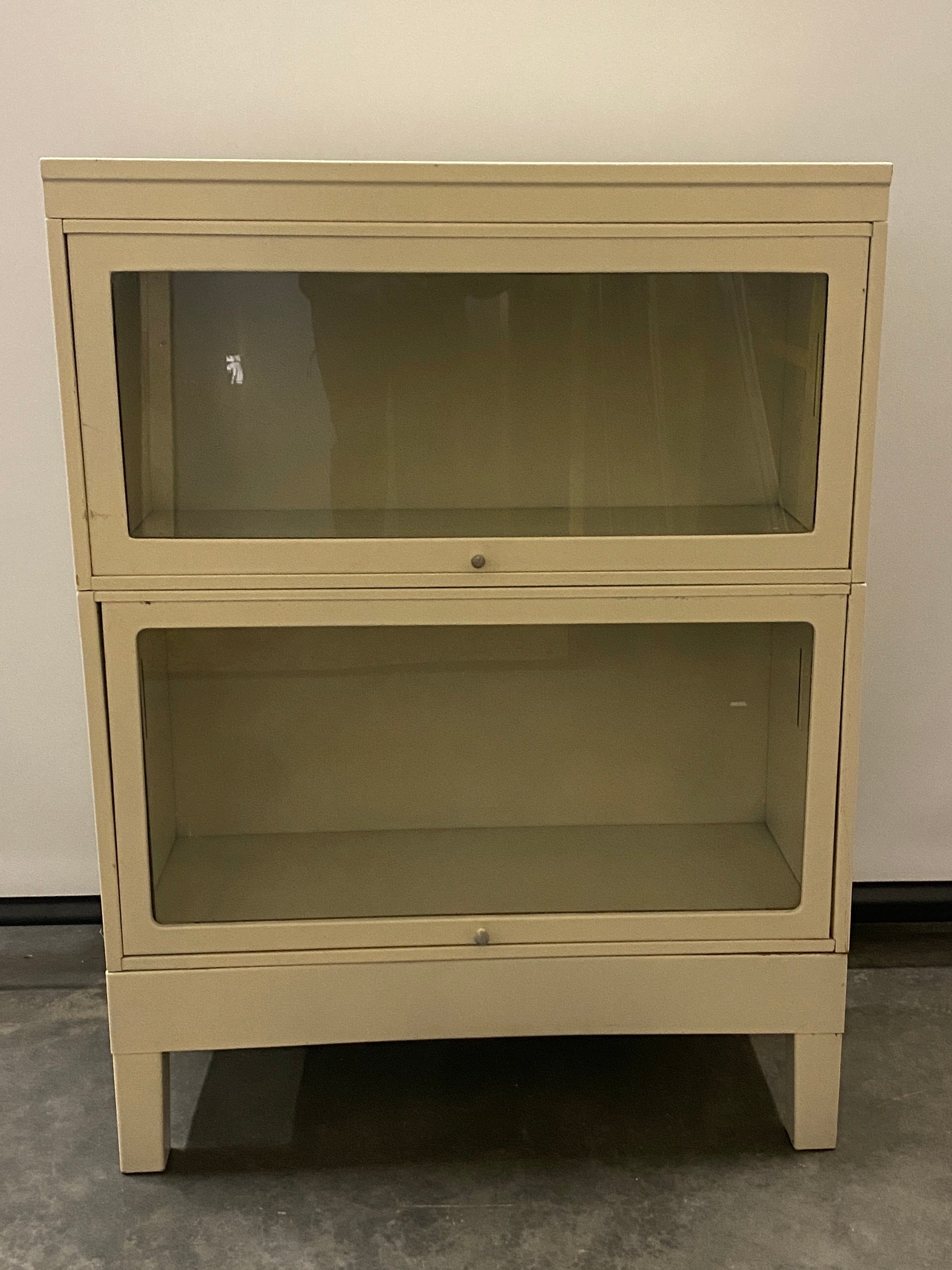 White Barrister Glass Front Cabinet w/ Metal Base (2 Stack)