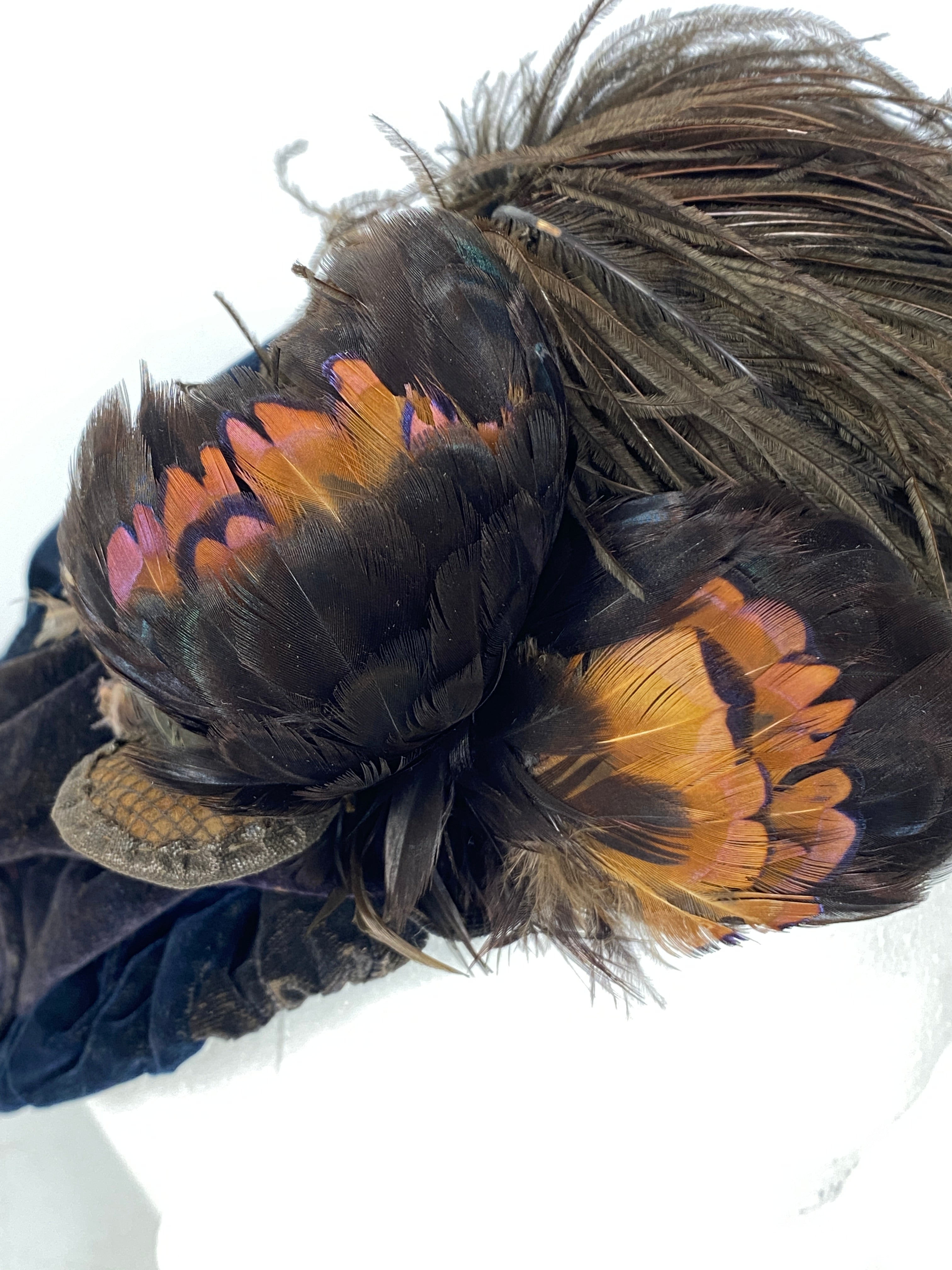 Antique Velvet Hat with Ostrich Feather Embellishments