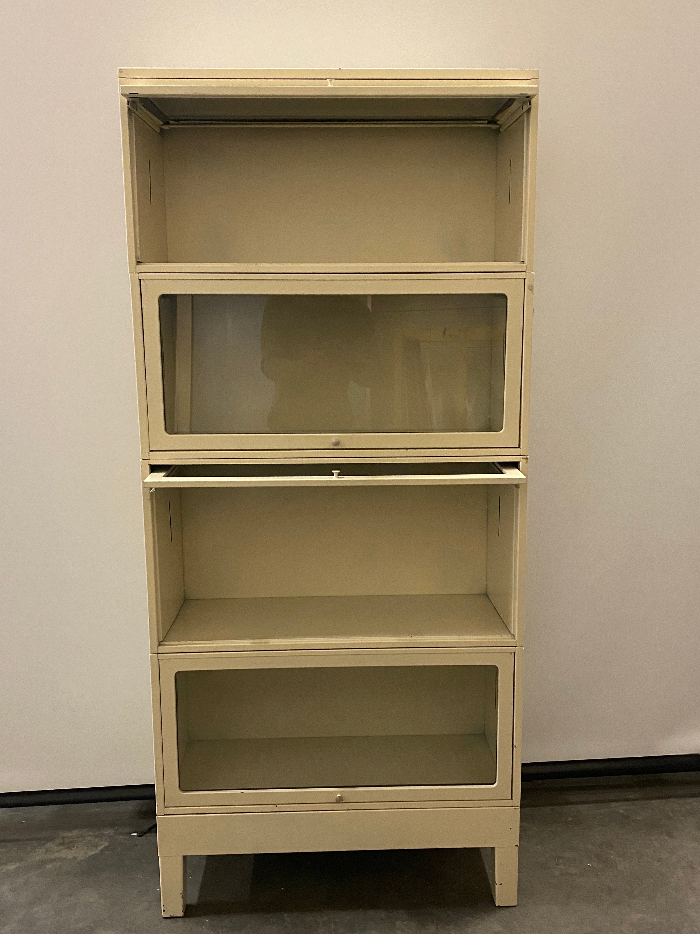 White Barrister Glass Front Cabinet w/ Metal Base (4 Stack)