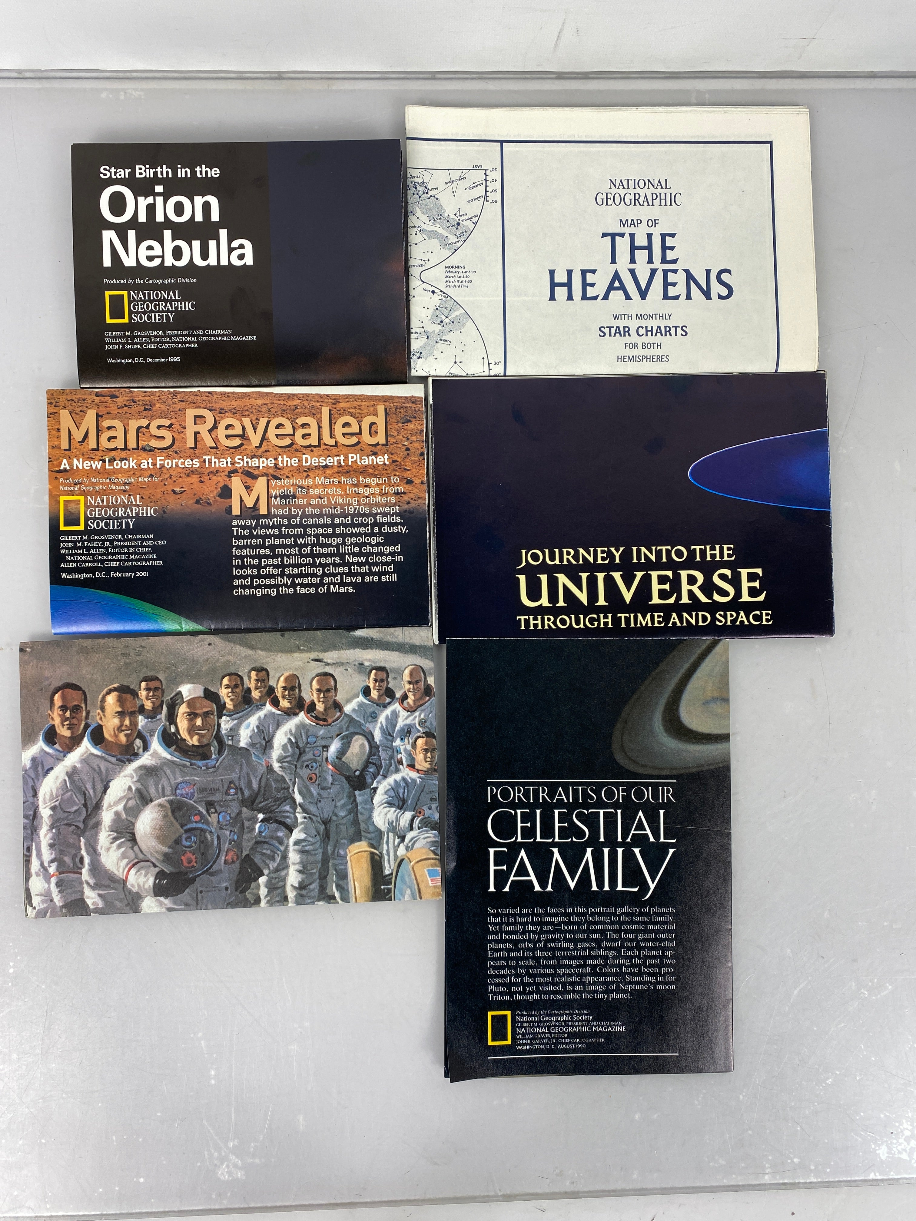 6 National Geographic Maps/Posters incl Moon Landing/Mars/The Heavens