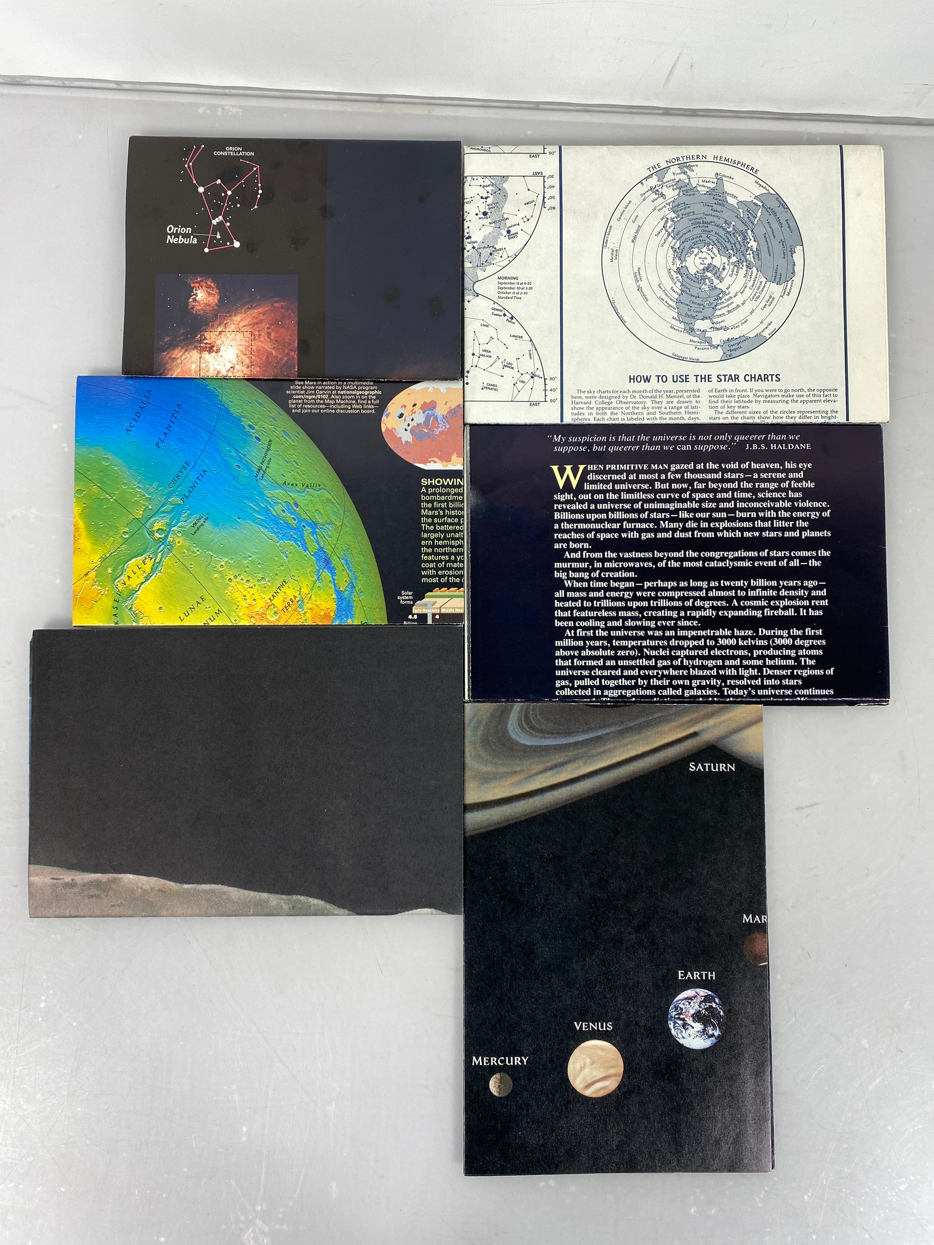 6 National Geographic Maps/Posters incl Moon Landing/Mars/The Heavens