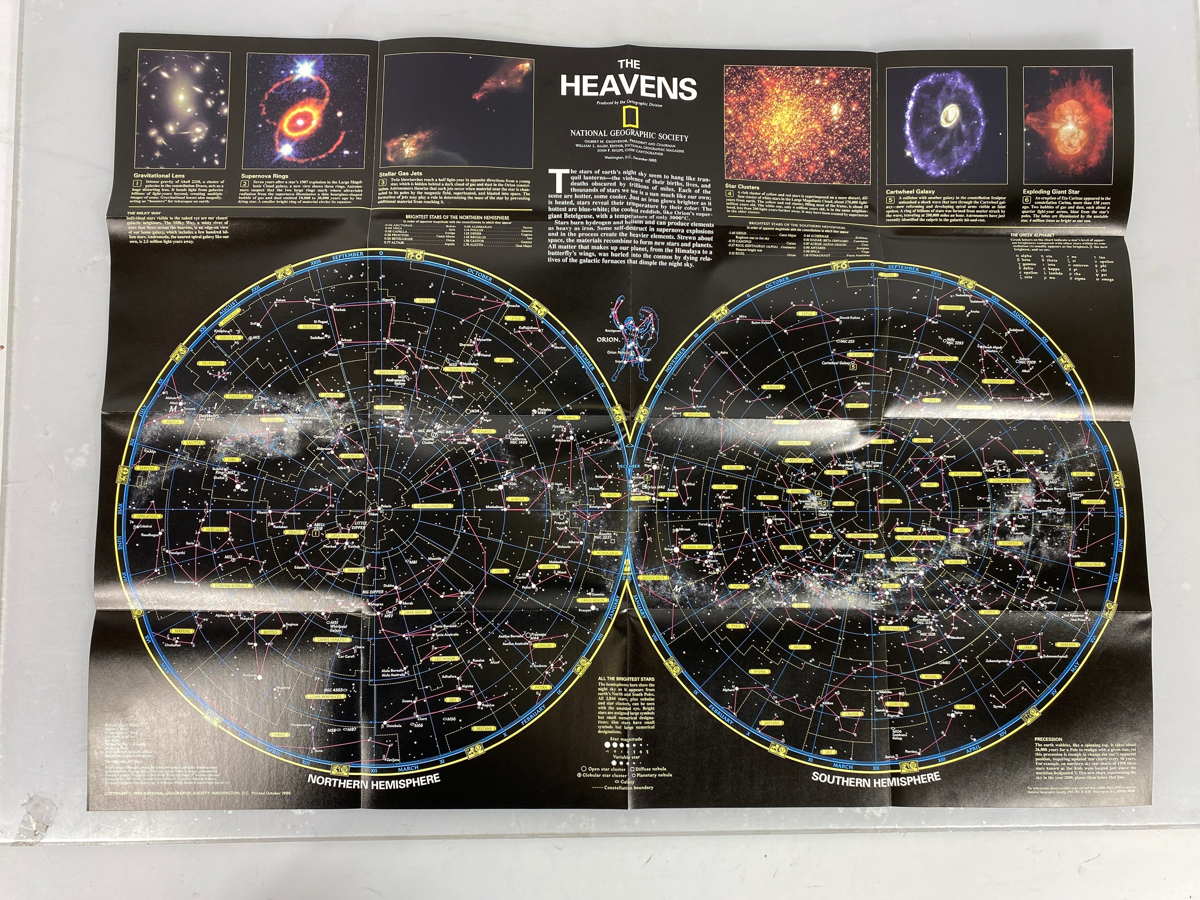 6 National Geographic Maps/Posters incl Moon Landing/Mars/The Heavens