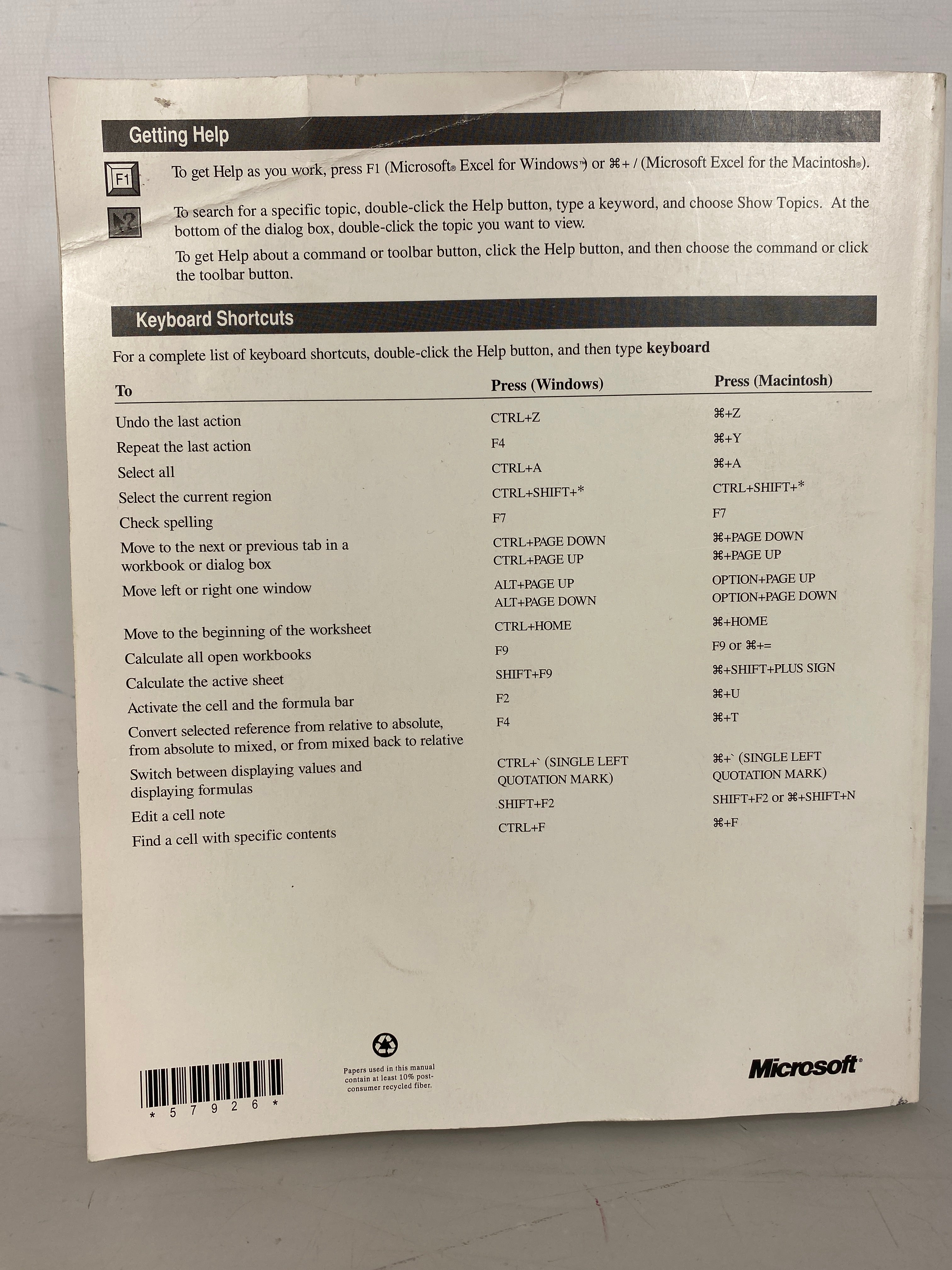 Microsoft Excel User's Guide 1994 SC