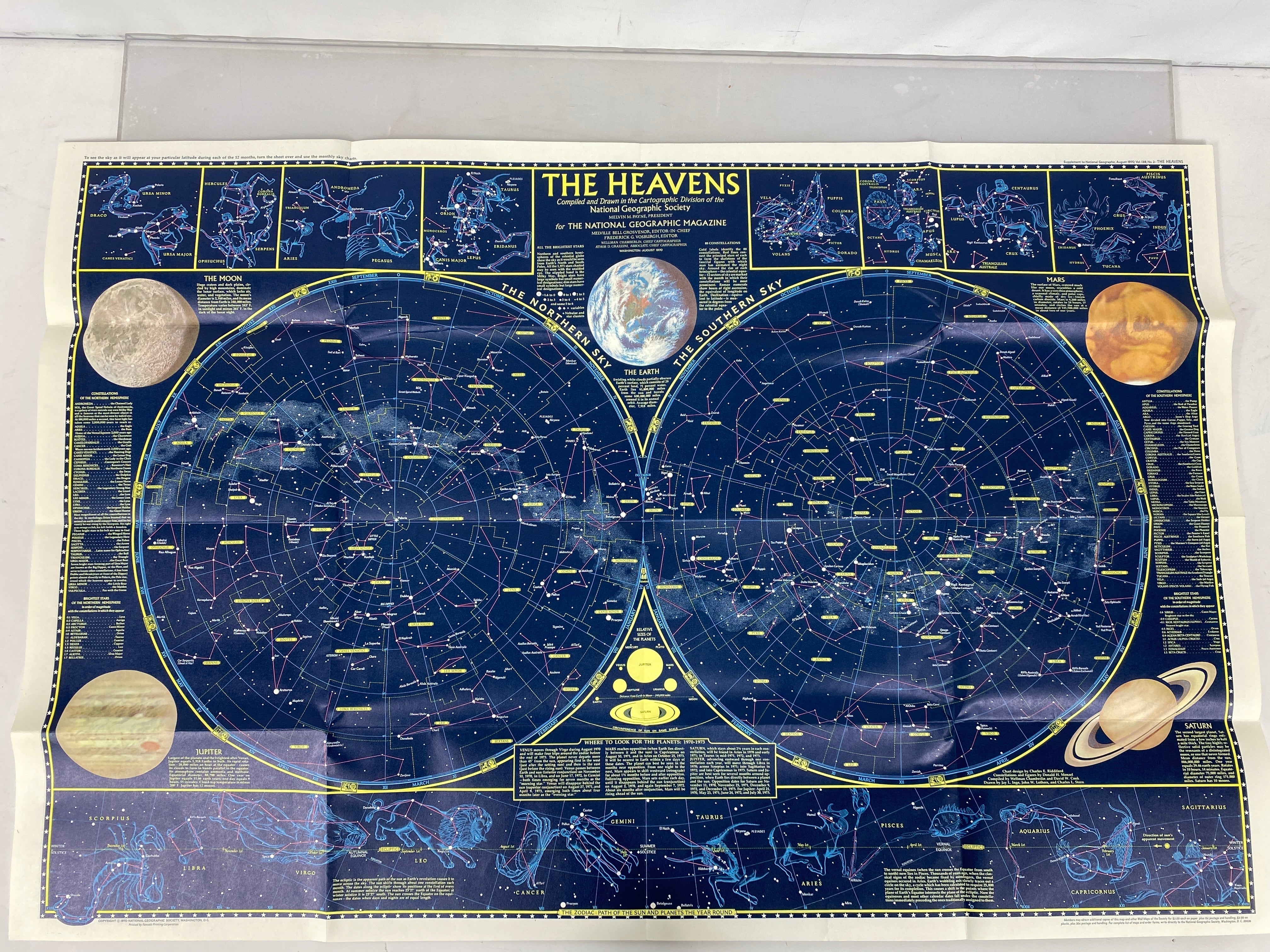 6 National Geographic Maps/Posters incl Moon Landing/Mars/The Heavens