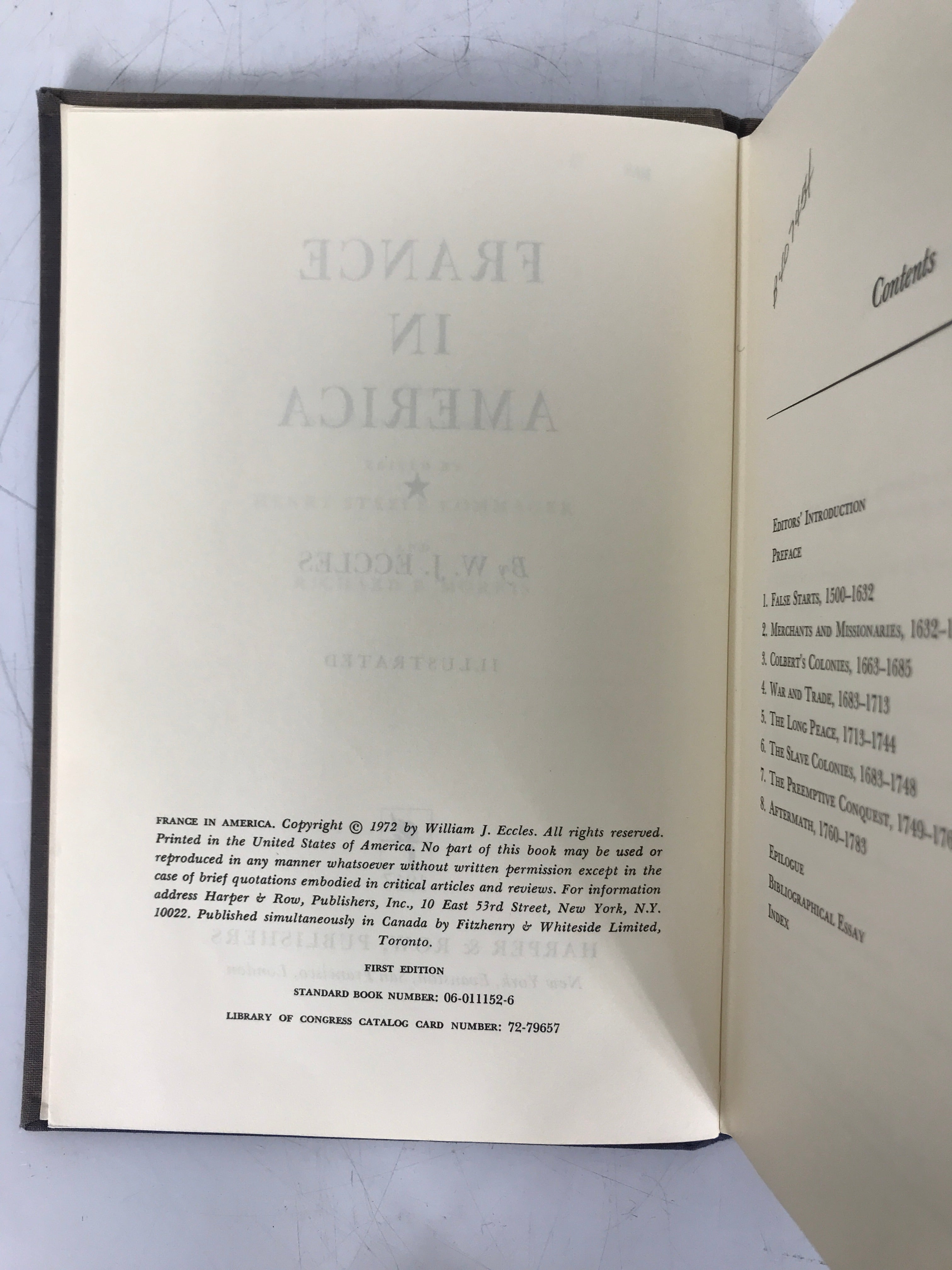 France in America by W.J. Eccles (1972) First Edition HC Former Library Copy