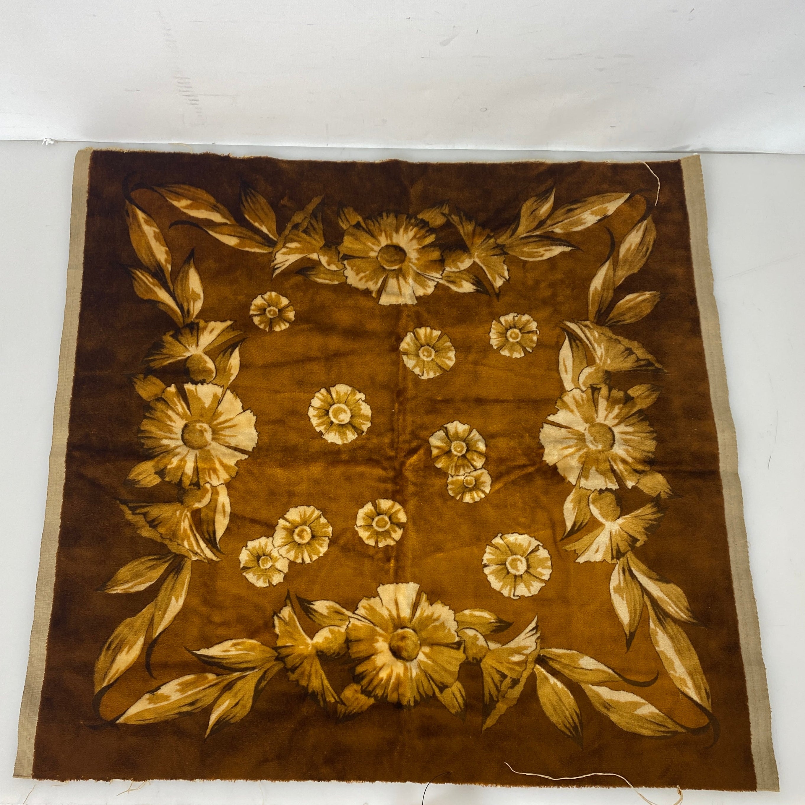 Vintage 1880's Brown Floral Velvet Square Fabric Piece
