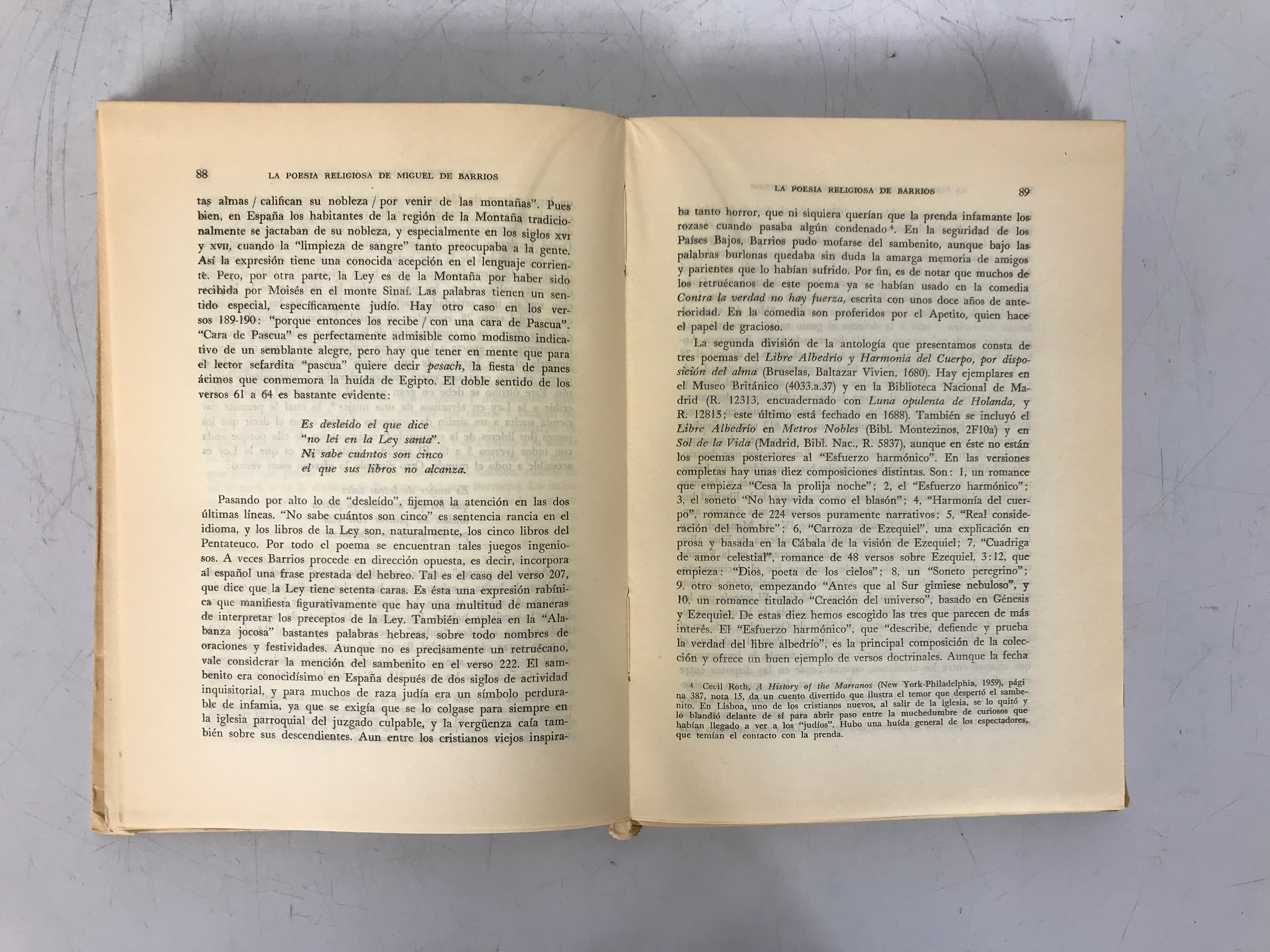 La Poesia Religiosa de Miguel de Barrios Scholberg Signed OSU SC