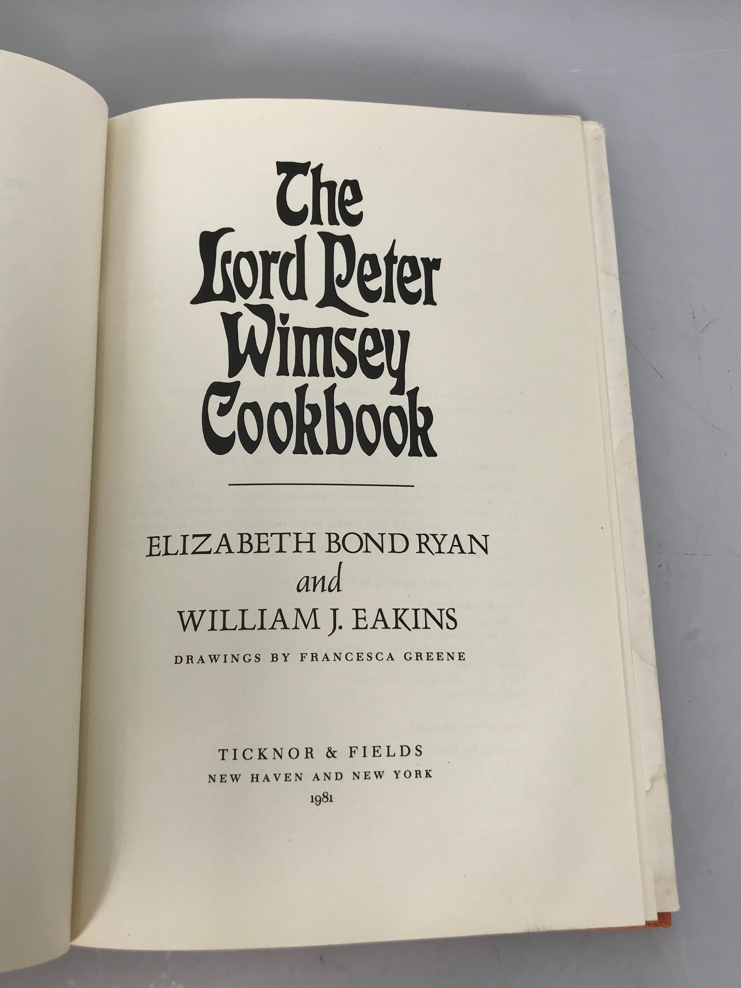 The Lord Peter Wimsey Cookbook by Ryan and Eakins 1981 HC DJ