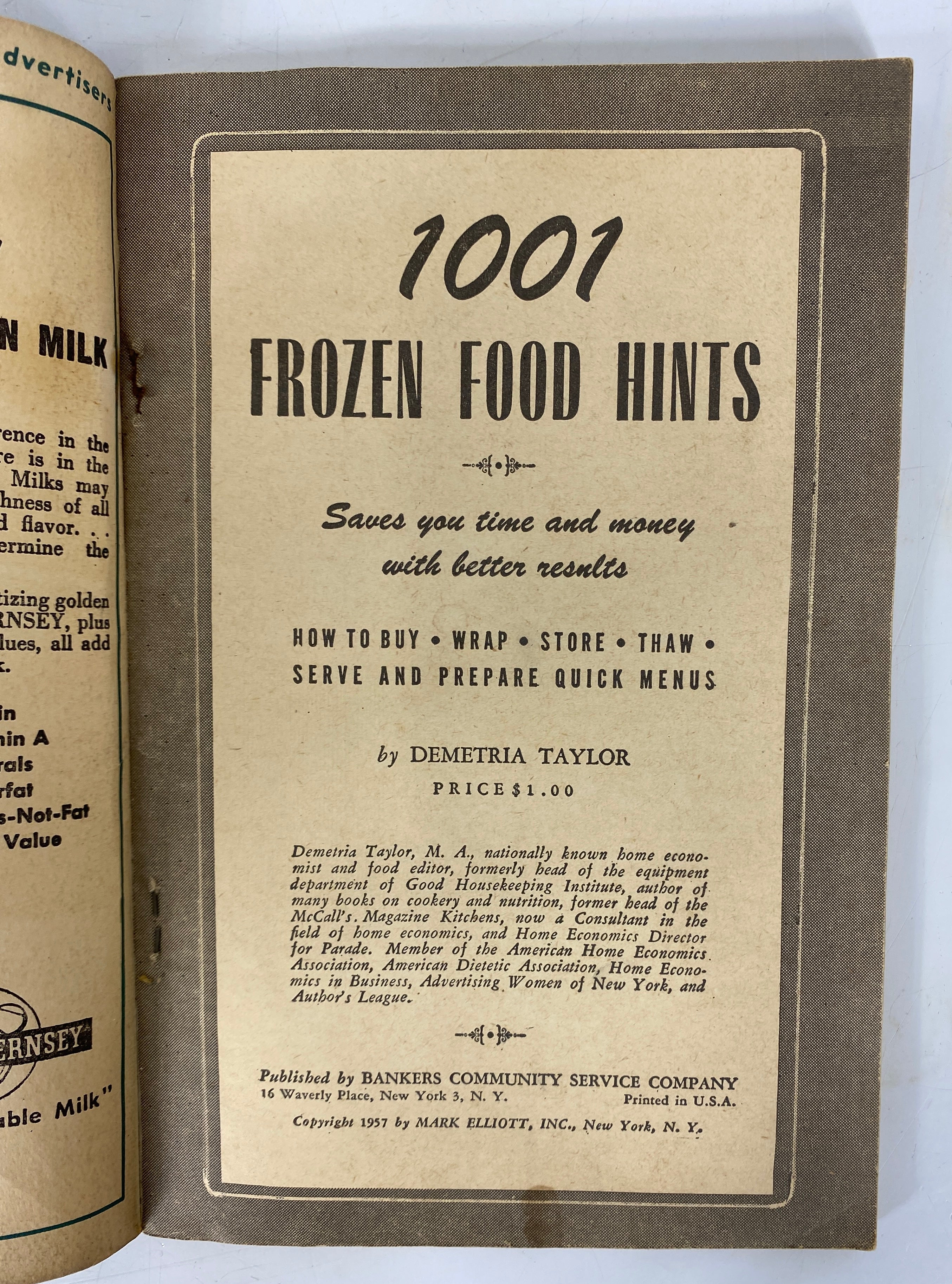 2 Vtg Food Storage Guides: 1001 Frozen Food Hints 1957/USDA Bulletin 410 1977 SC