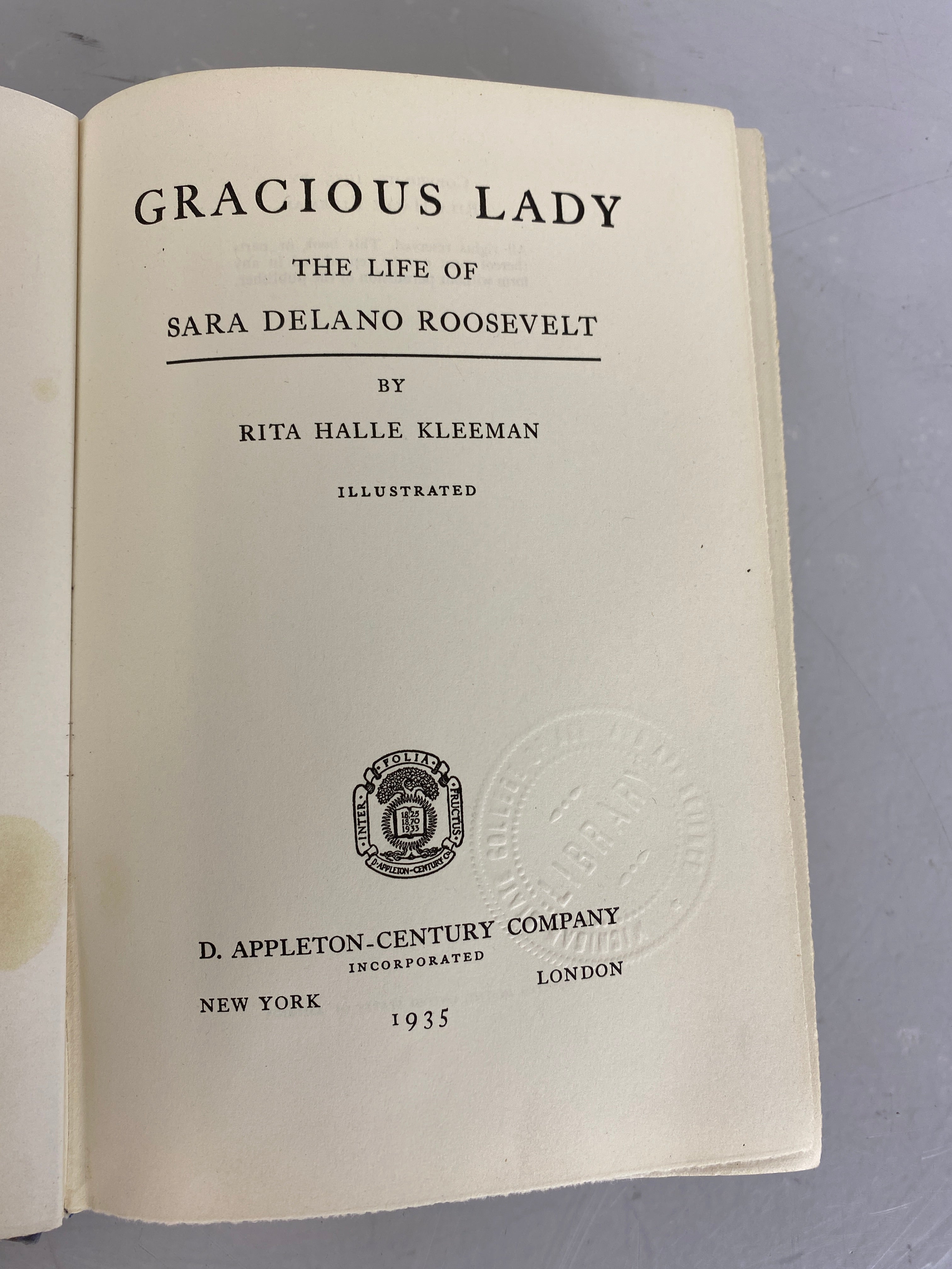 Gracious Lady The Life of Sara Delano Roosevelt by Rita Halle Kleeman 1935 HC