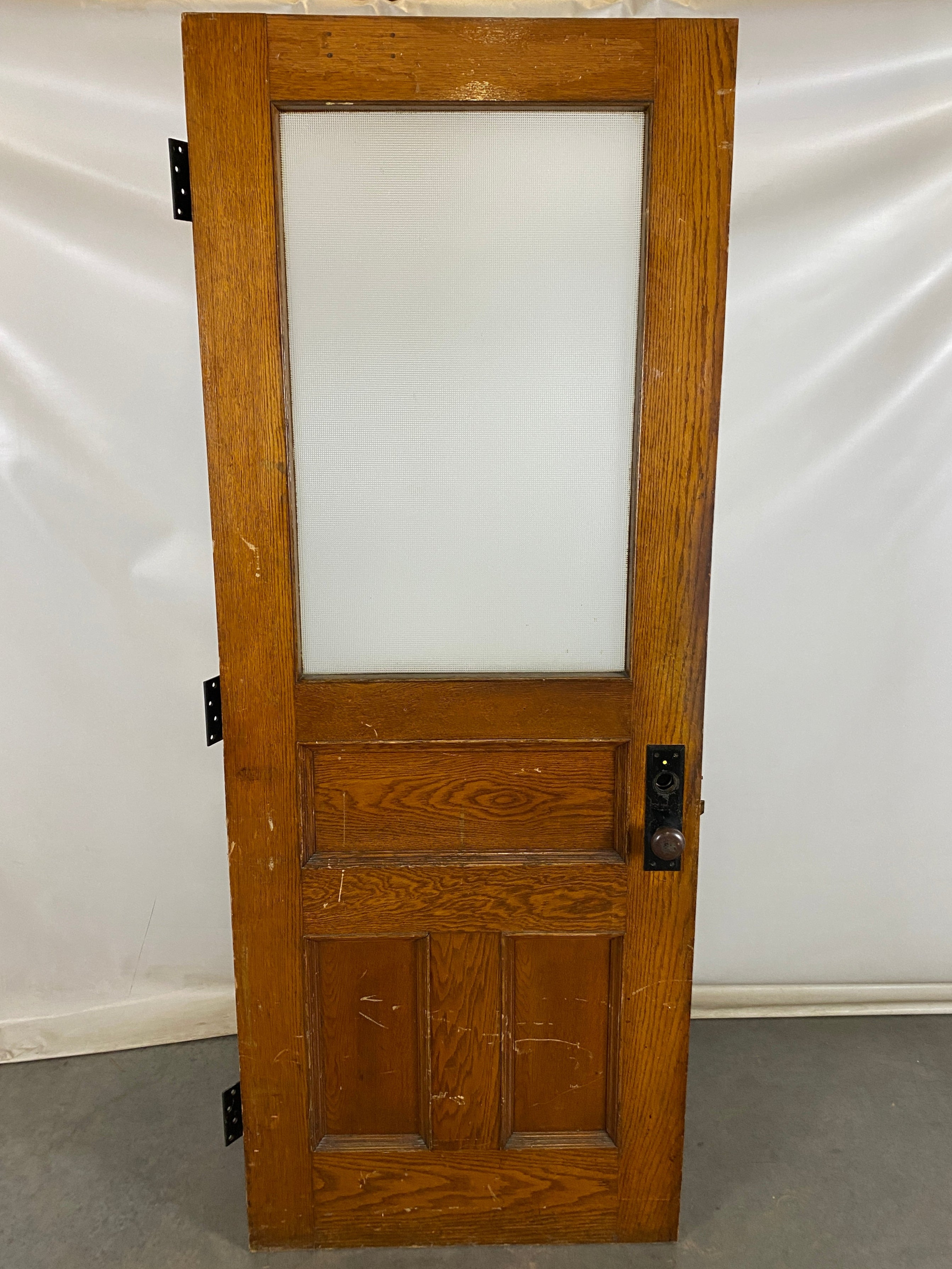 Wooden Door with Frost Pane Glass Window and Brass Knob