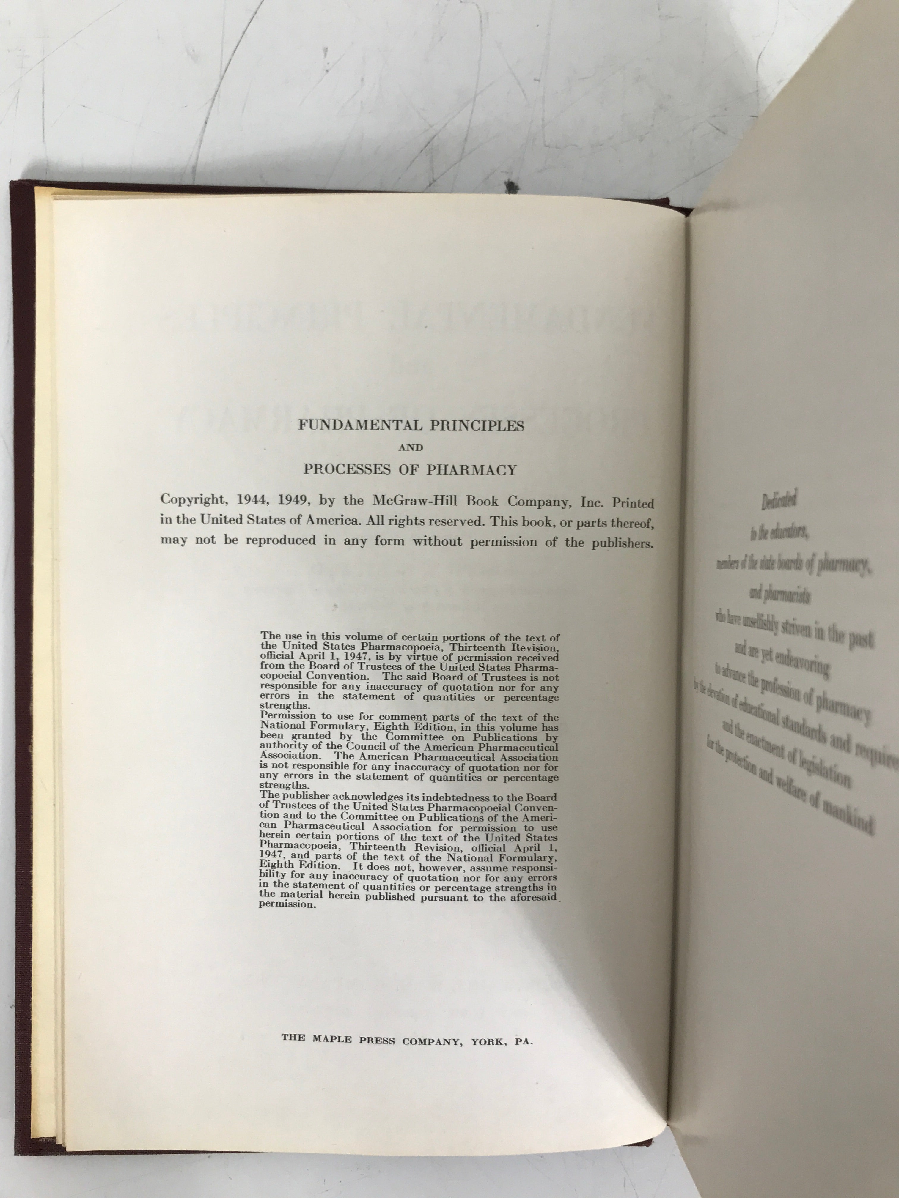 Fundamental Principles and Processes of Pharmacy (1949) 2nd Ed HC McGraw-Hill